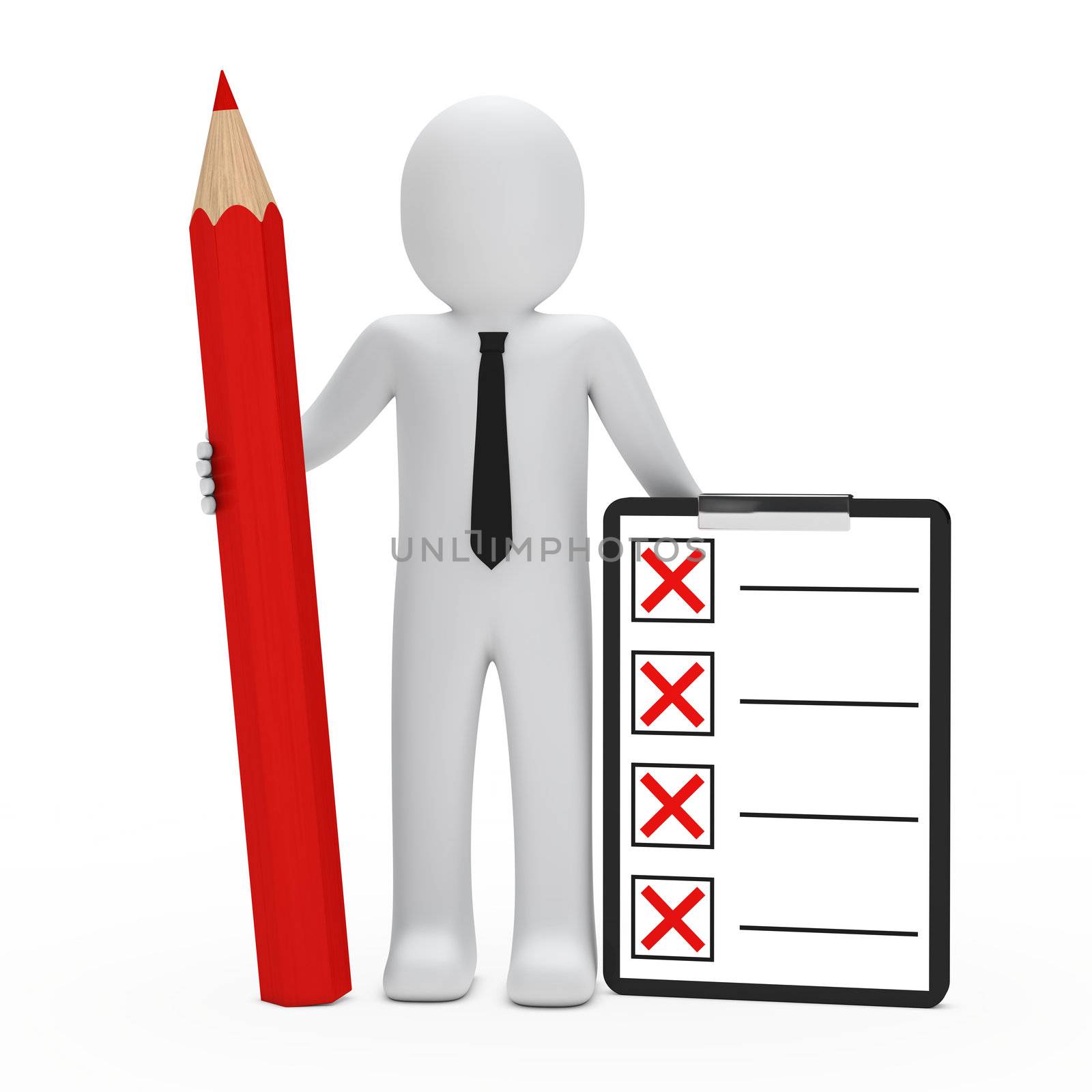 businessman hold red pencil and check box