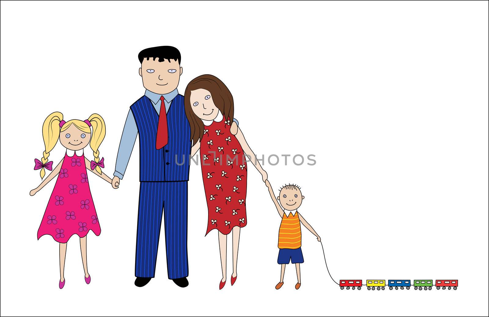 happy family - father, mother, son and daughter isolated on a white background.