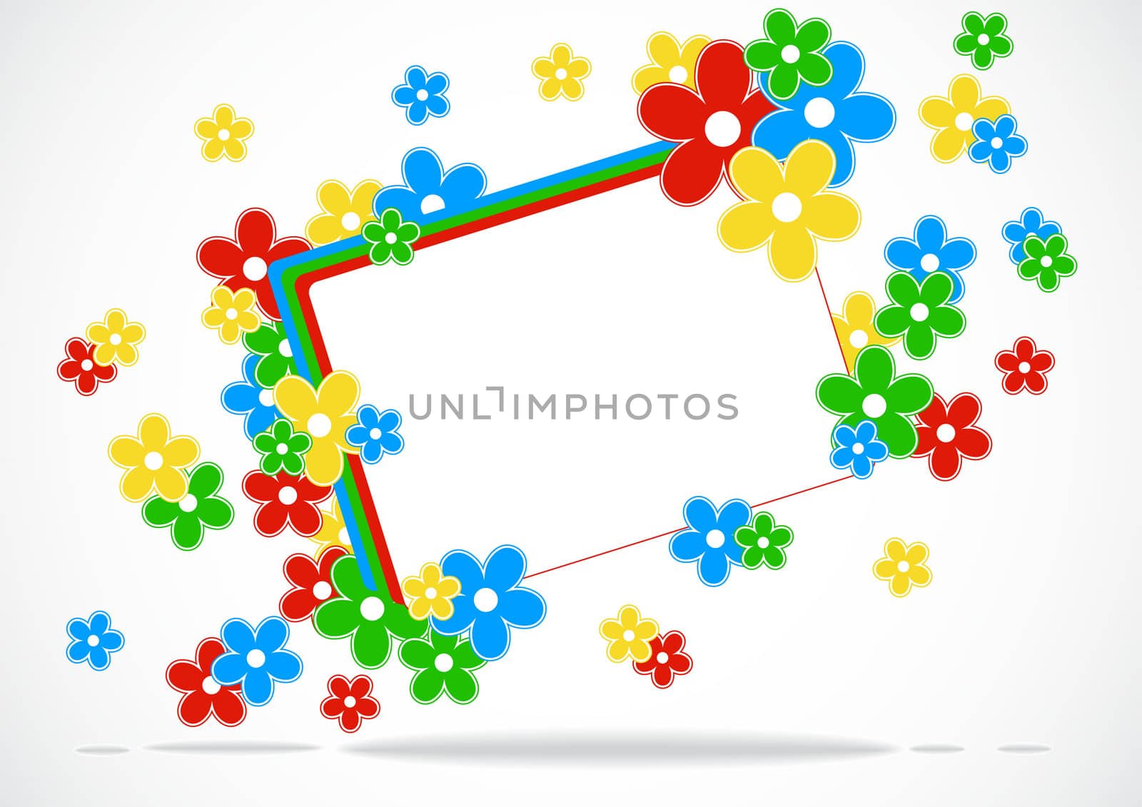 greeting card with colored flowers and place for text on a white background with shadow