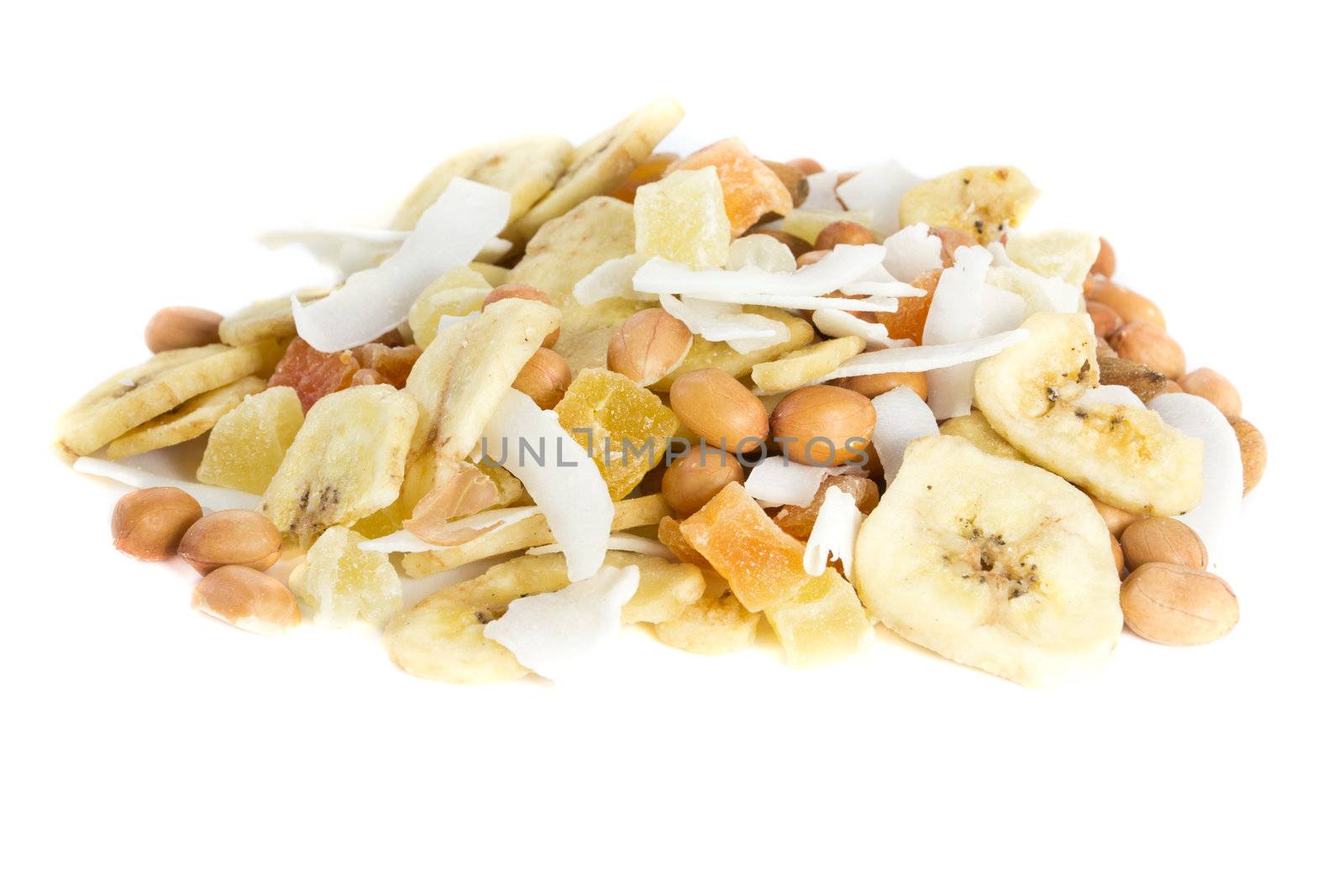 Picture of a bunch of nuts and dried fruits together