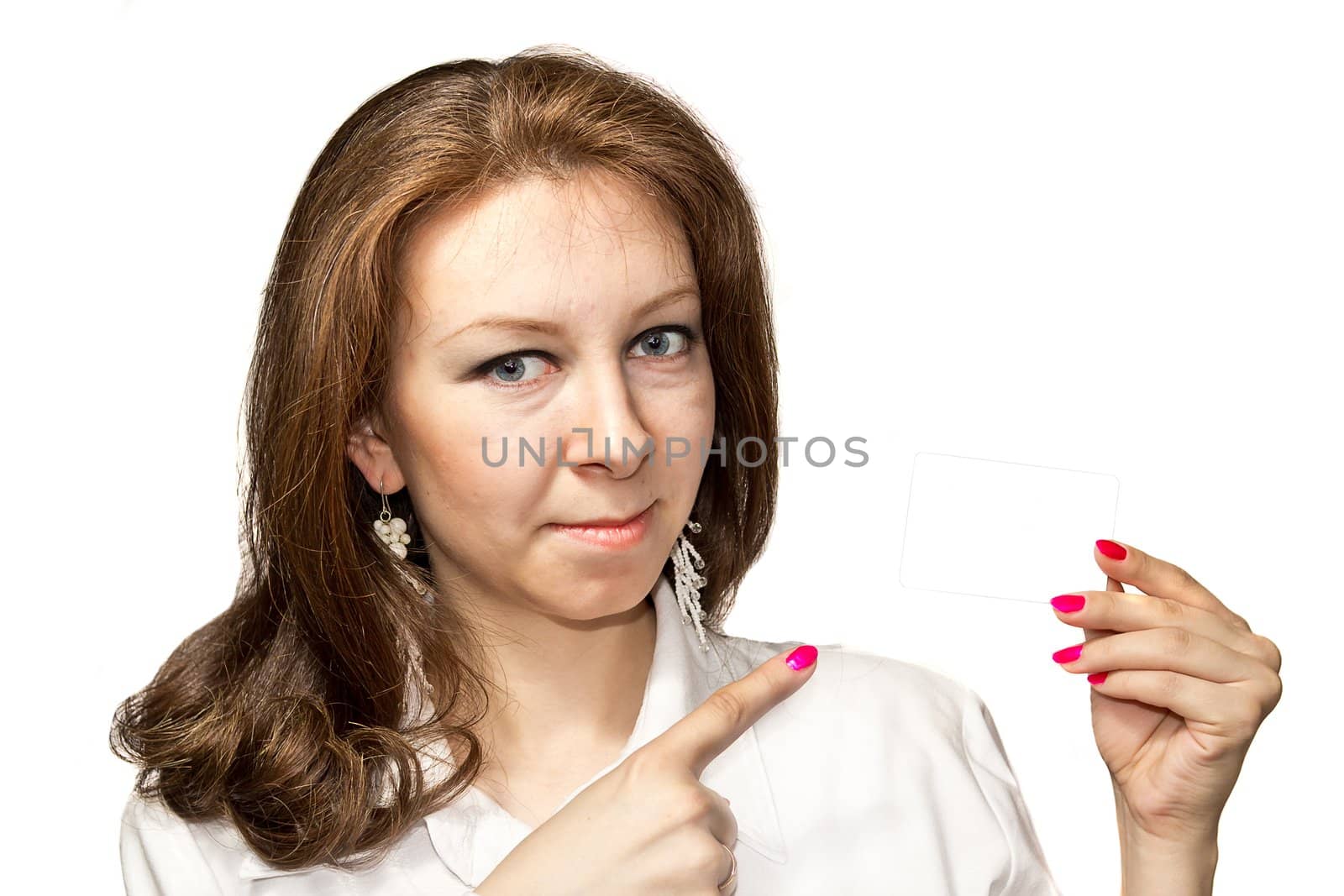 Beautiful women points to the empty businesscard by AlehElly