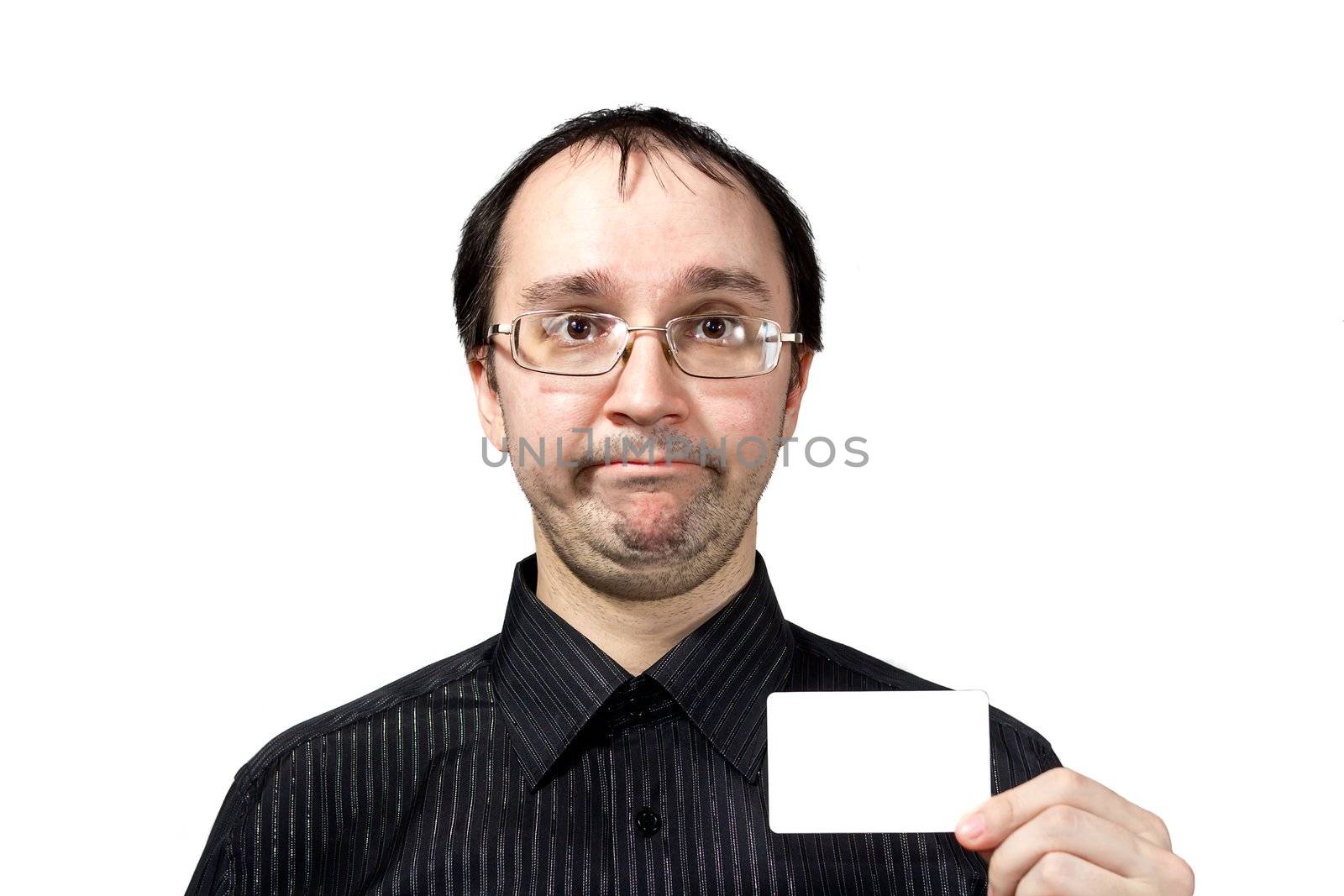  Confused men with businesscard by AlehElly