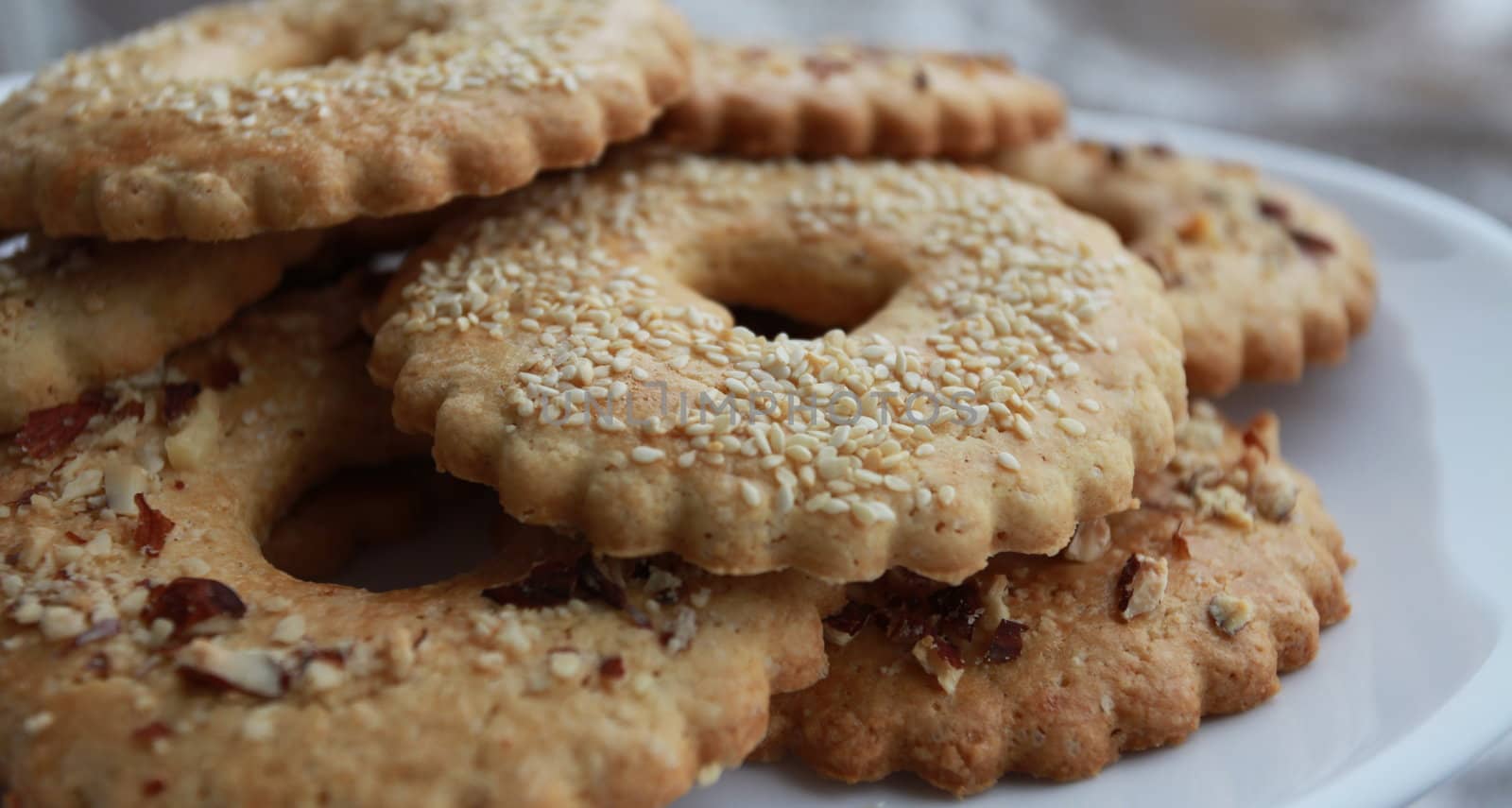 shortbread biscuits in the form of rings with nuts