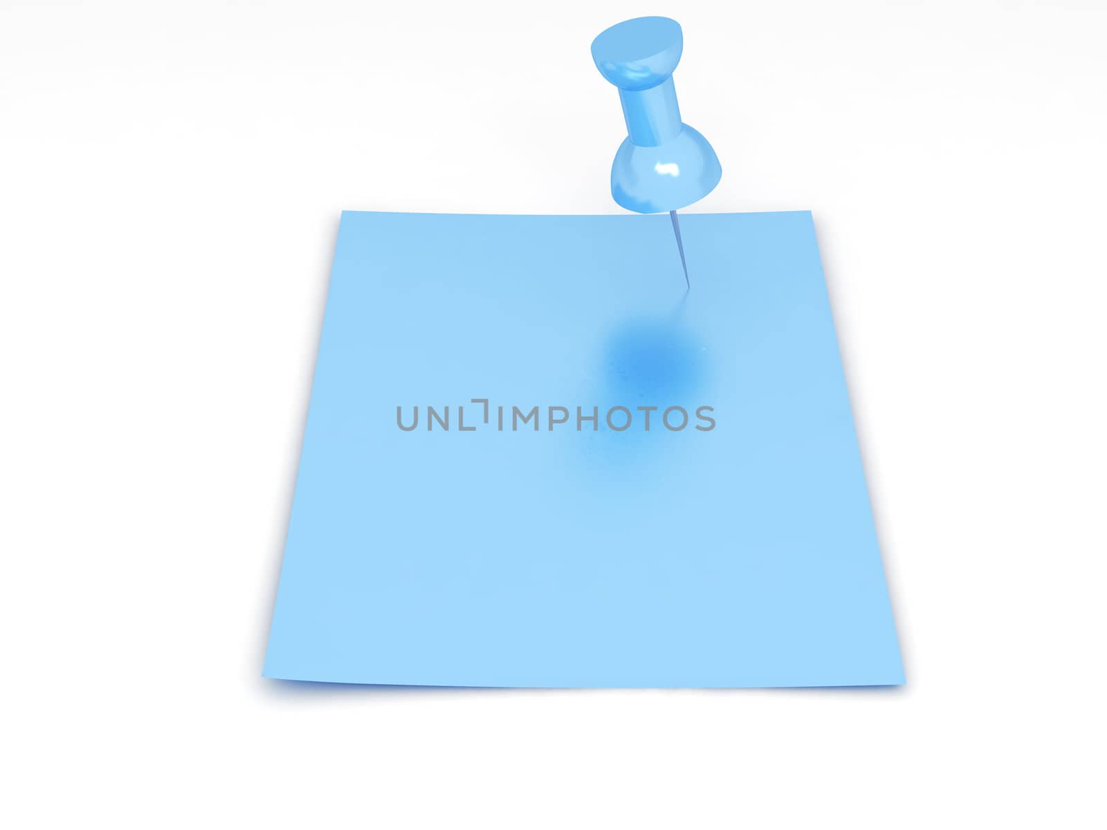 clear sheet of paper of blue color attached pushpin to a white wall