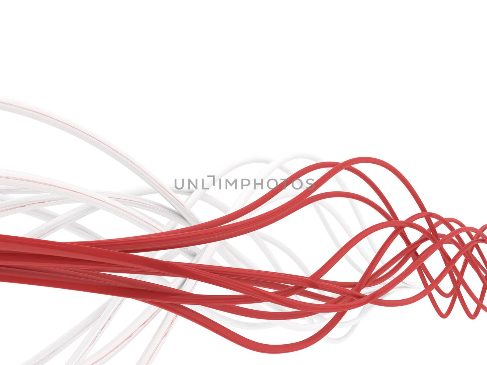 fibre-optical red and metal silvered cables on a white background