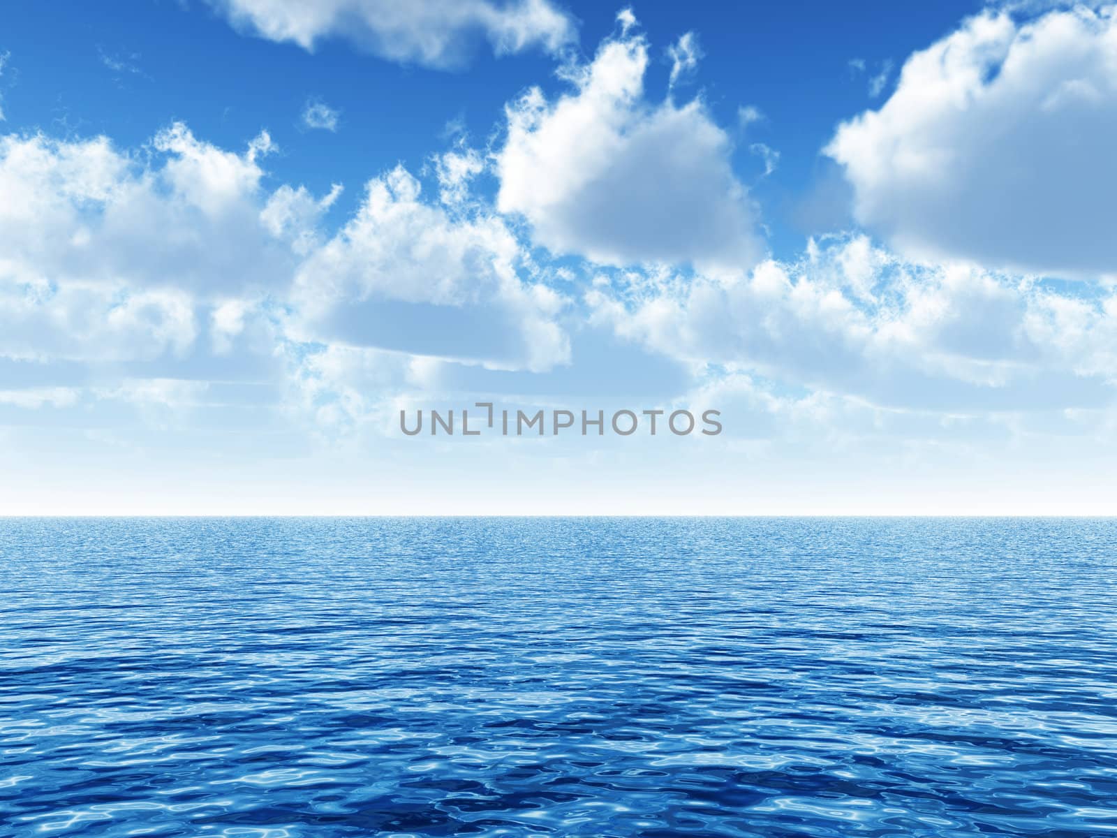 cloudy blue sky leaving for horizon above a blue surface of the sea