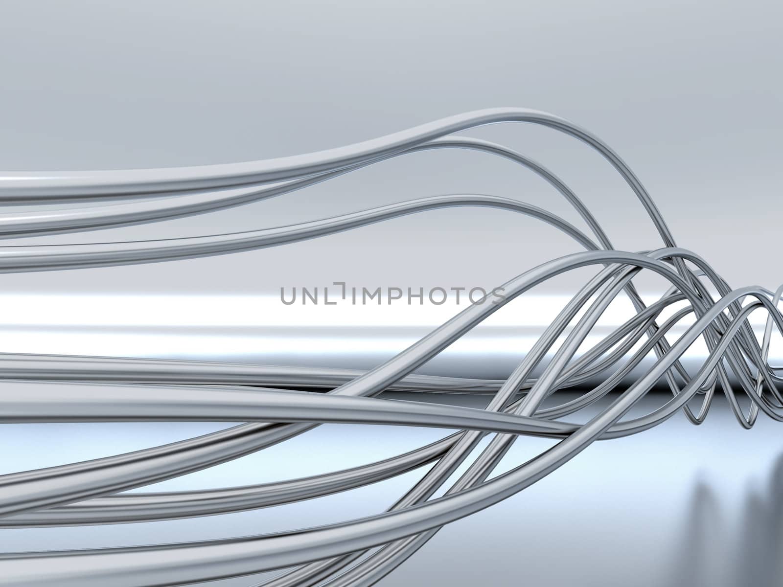 fibre-optical metal silvered cables on a reflective background