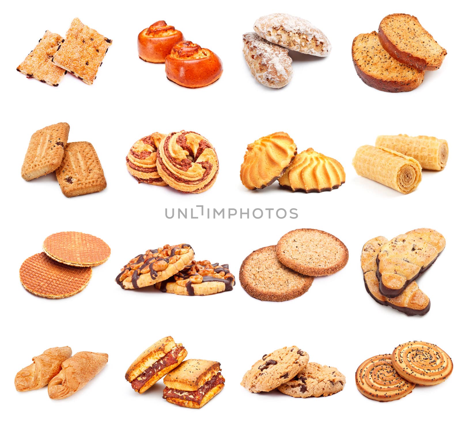 different sweet bakery set isolated on white background