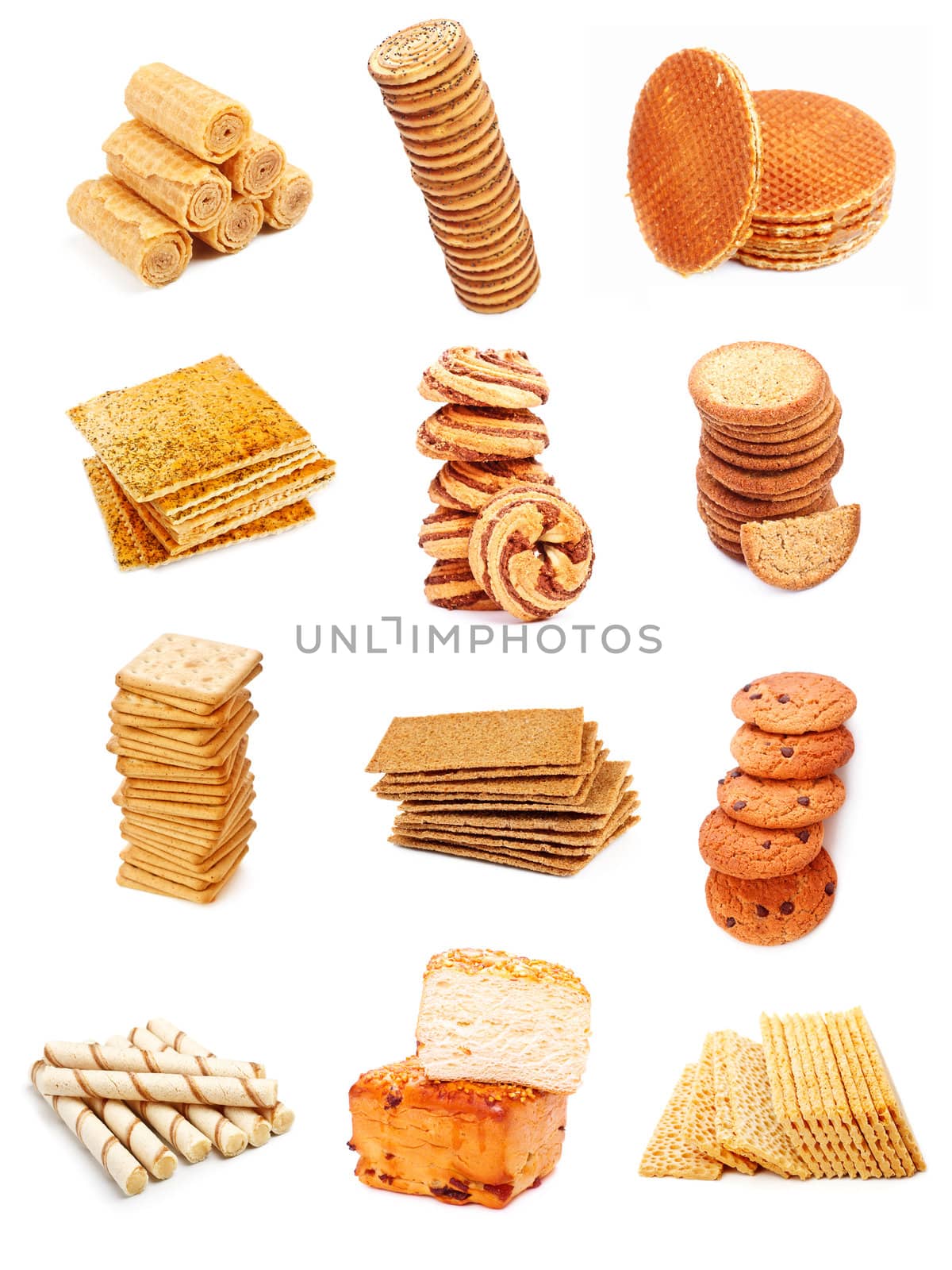 different sweet bakery set isolated on white background