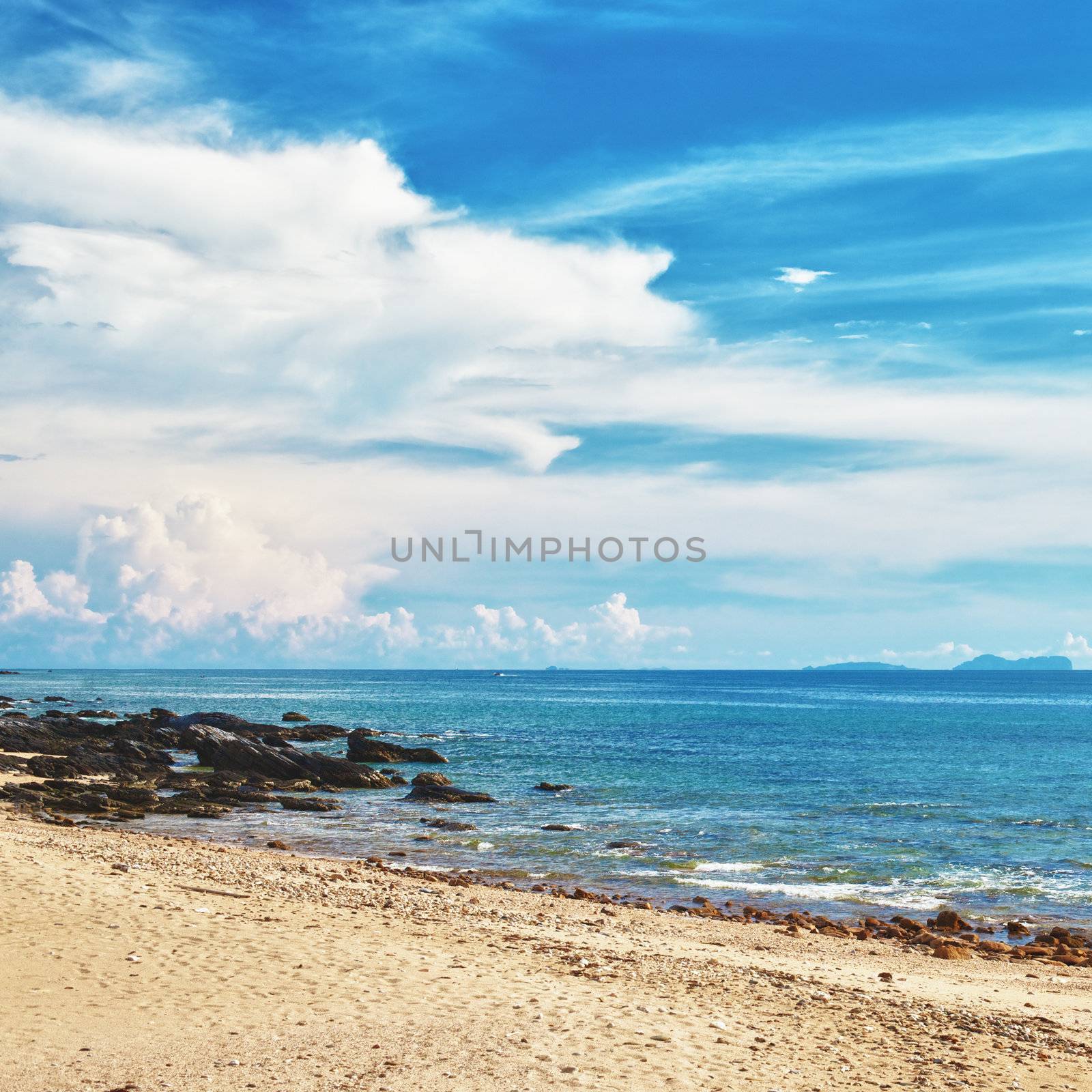 sunny beach with rocks, Andaman Sea, Thailand