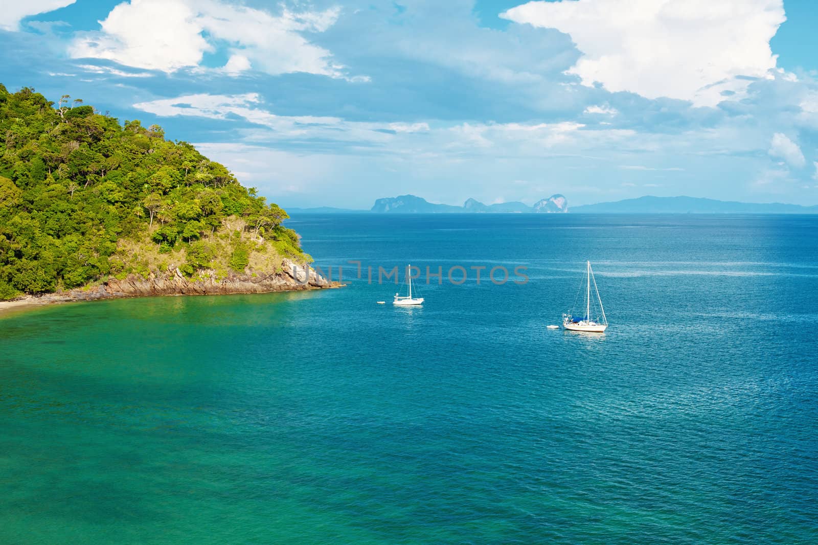 yacht in Andaman Sea, aerial view, Thailand