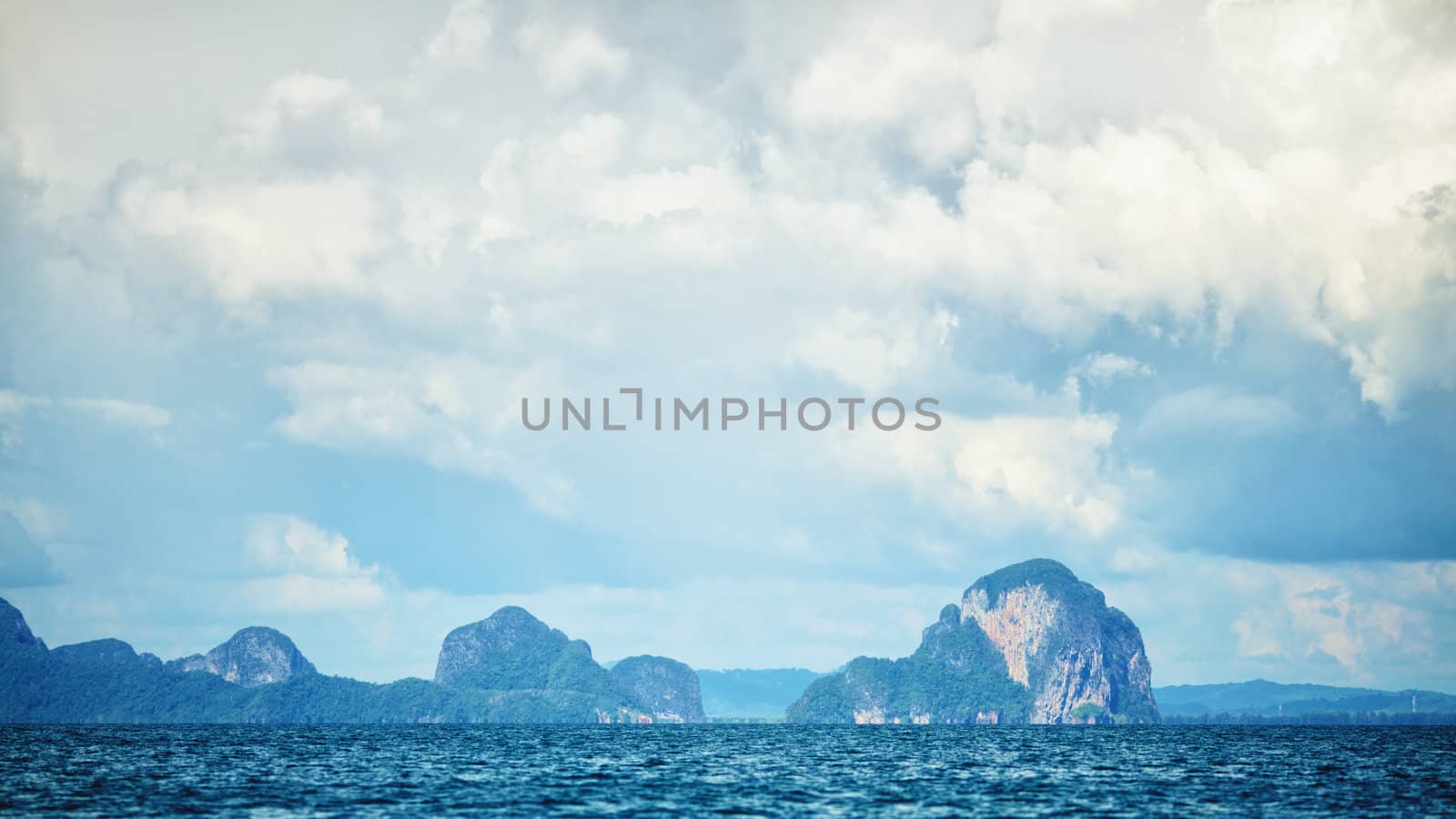 Andaman Sea, Thailand, foggy seascape at early morning