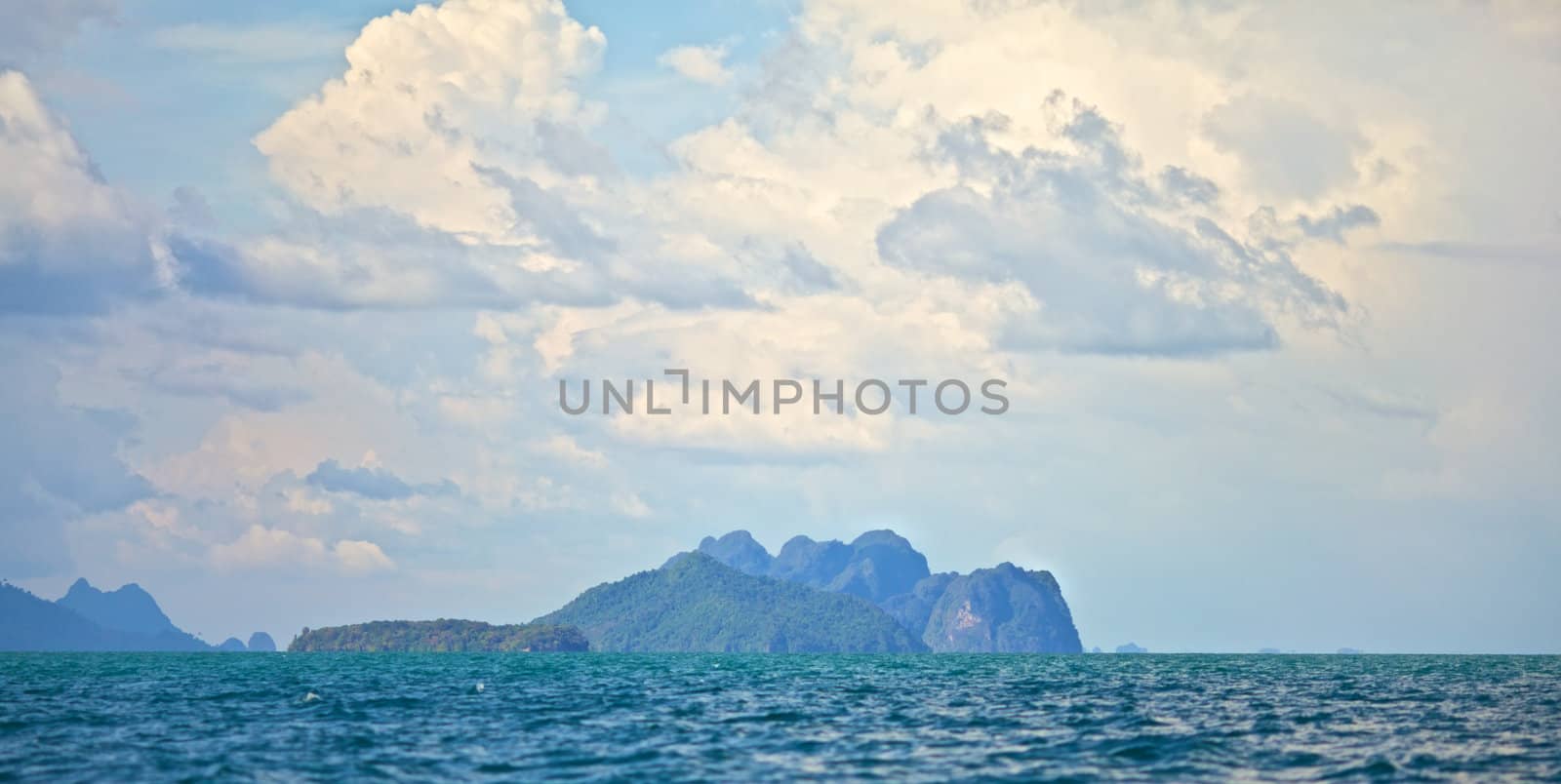 Andaman Sea, Thailand, foggy seascape at early morning