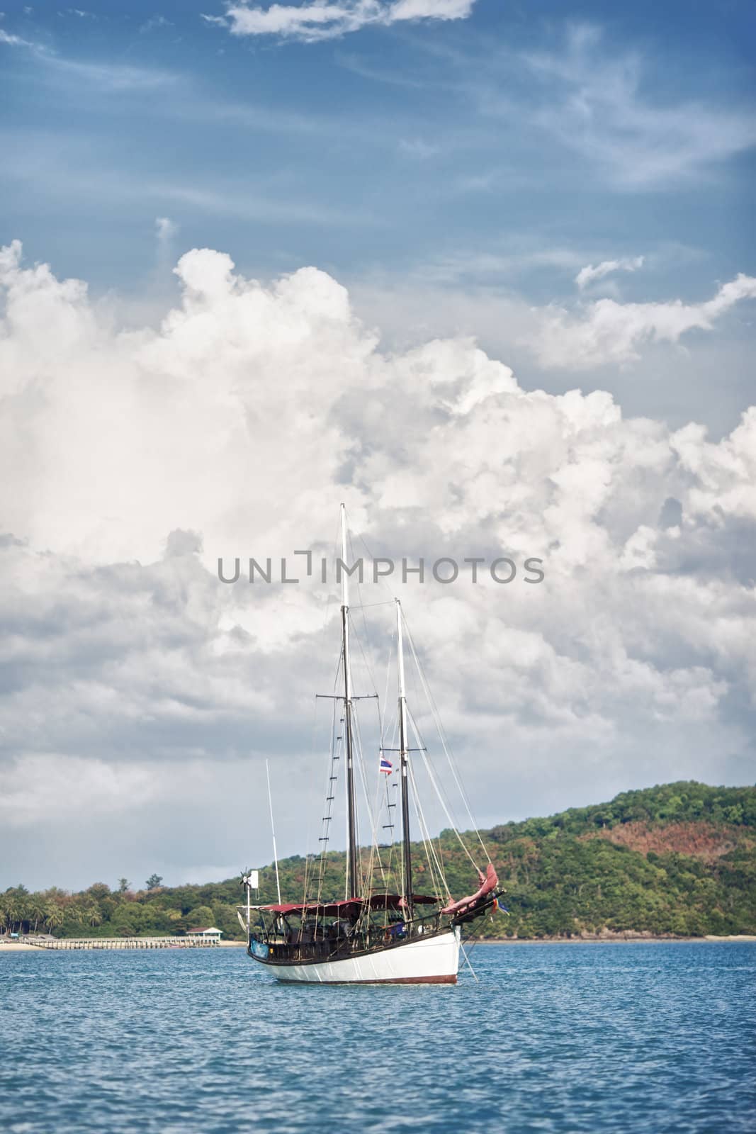 sailing white yacht in Andaman Sea, Thailand