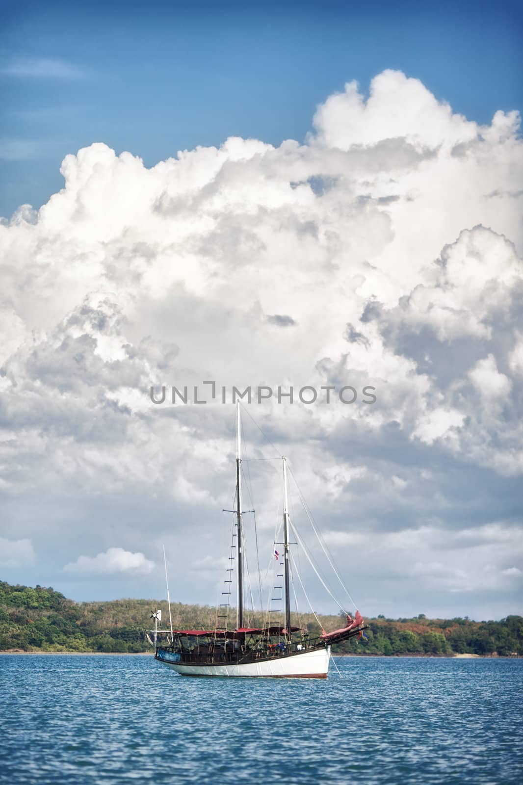 sailing white yacht in Andaman Sea, Thailand