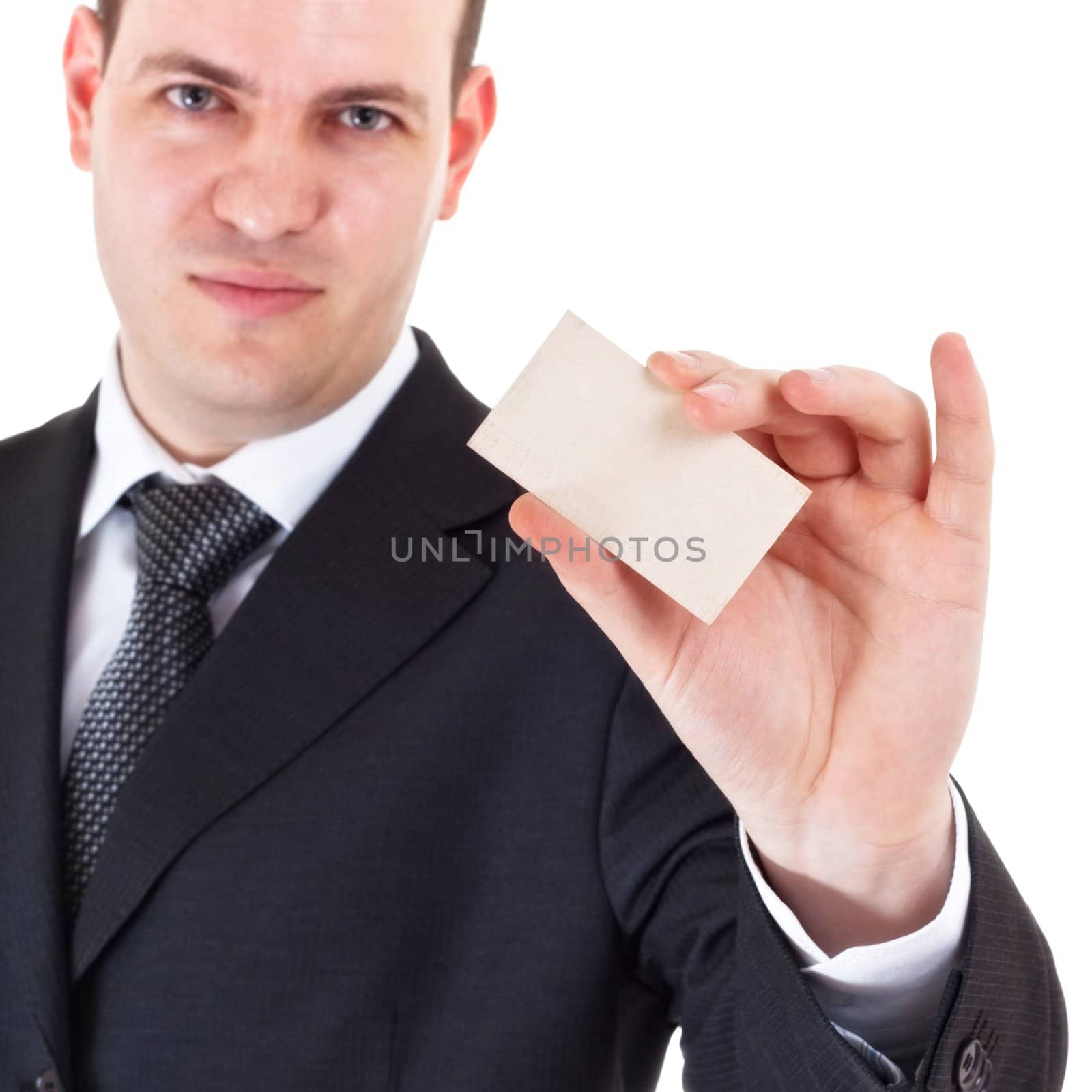 businessman show blank card by petr_malyshev