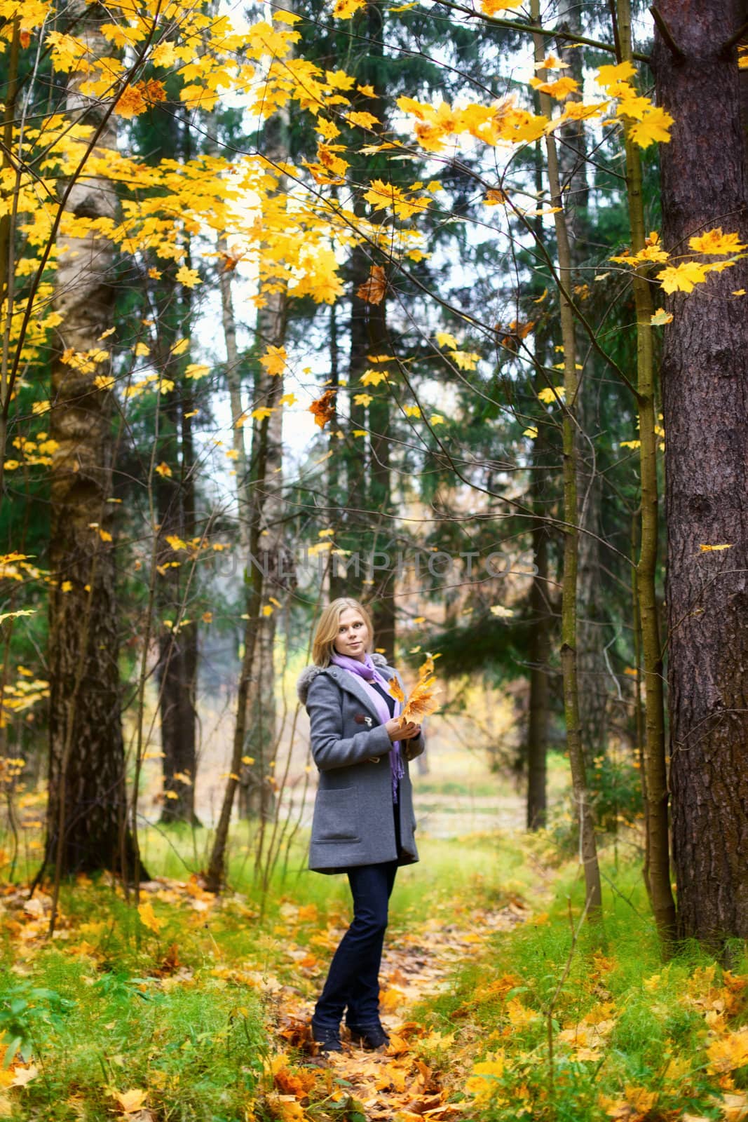 beautiful smiling blond girl in autumn park