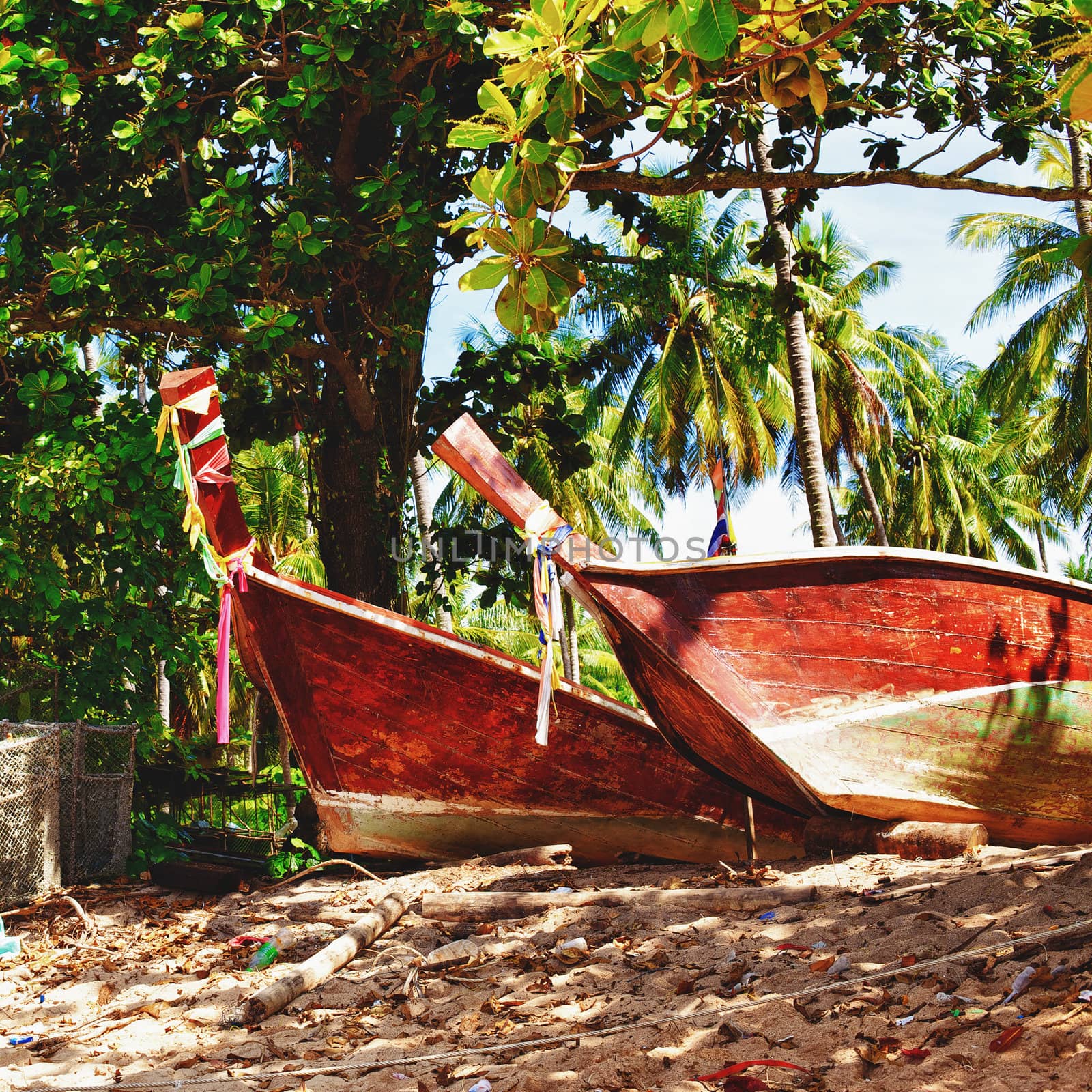 fishing boats on coast, Koh Libong, Thailand