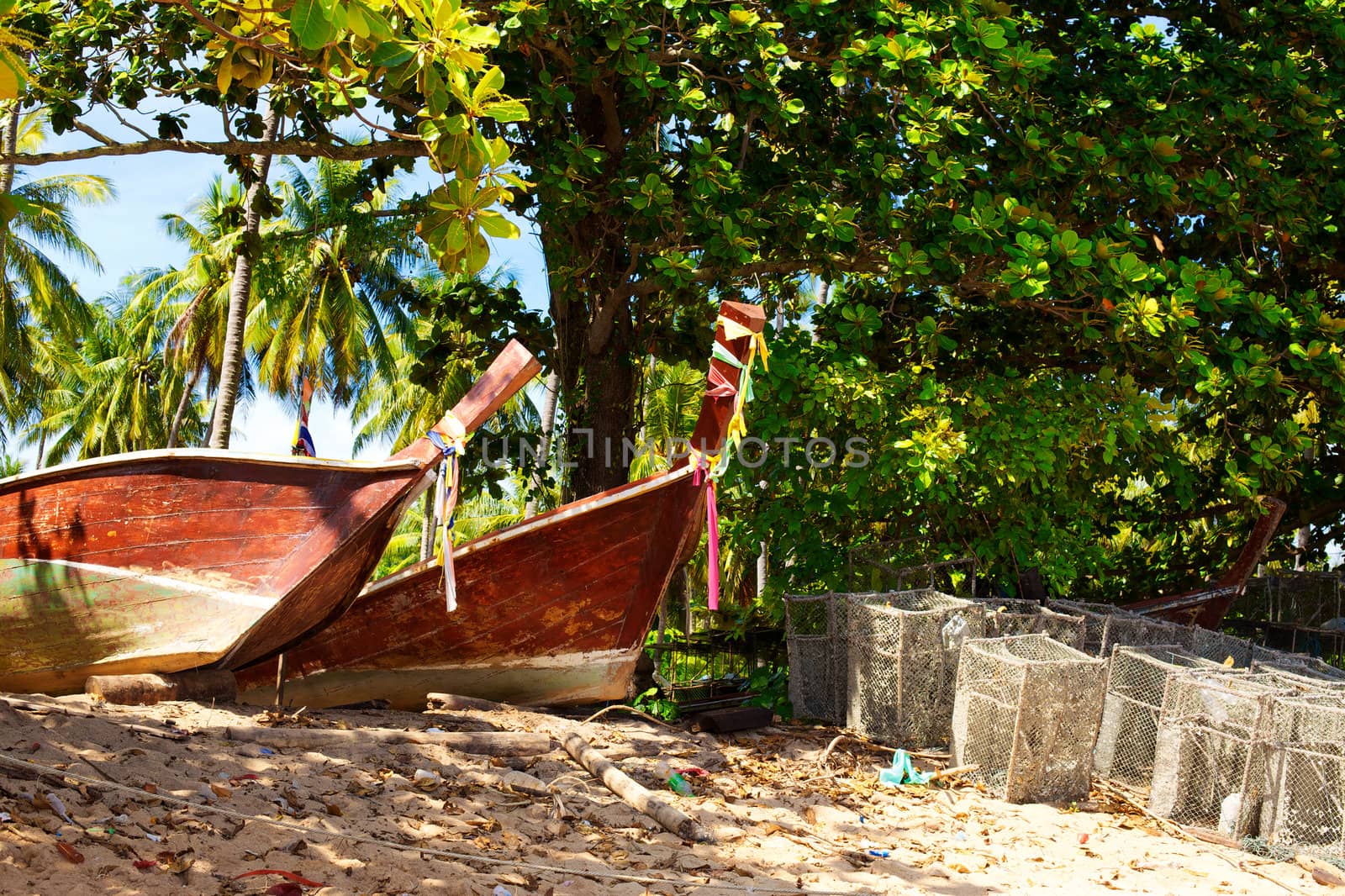 fishing boats on coast, Koh Libong, Thailand