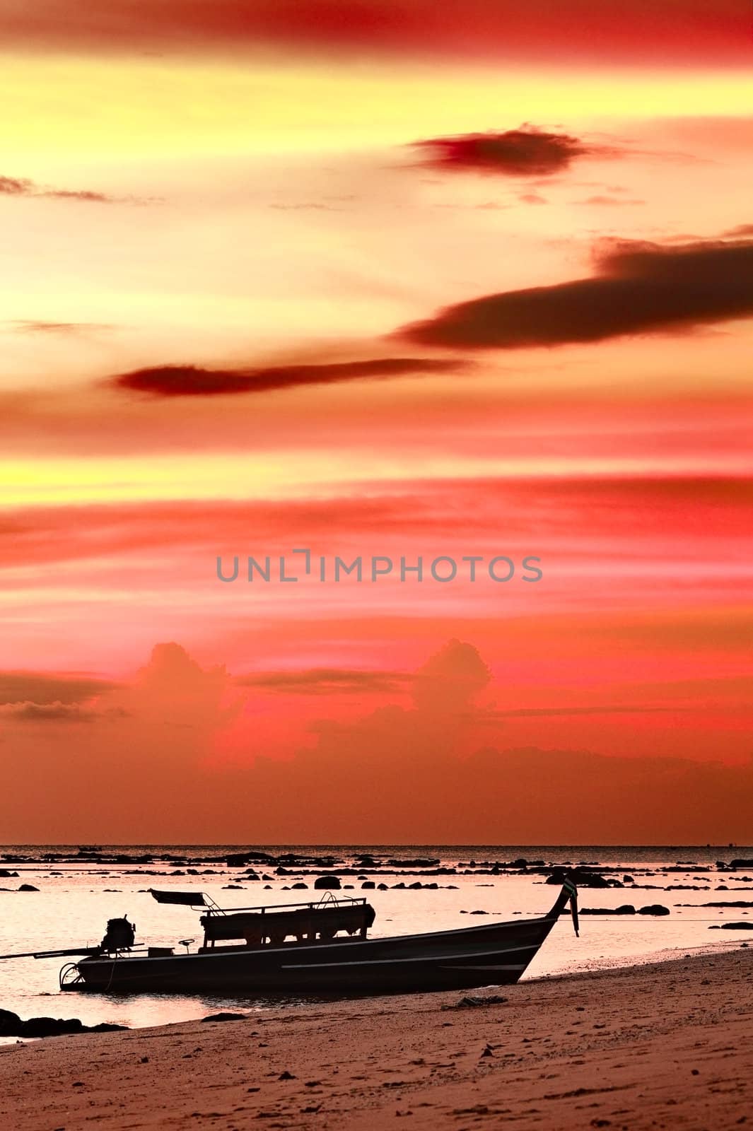 sunset with boat, Andaman Sea, Koh Libong, Thailand