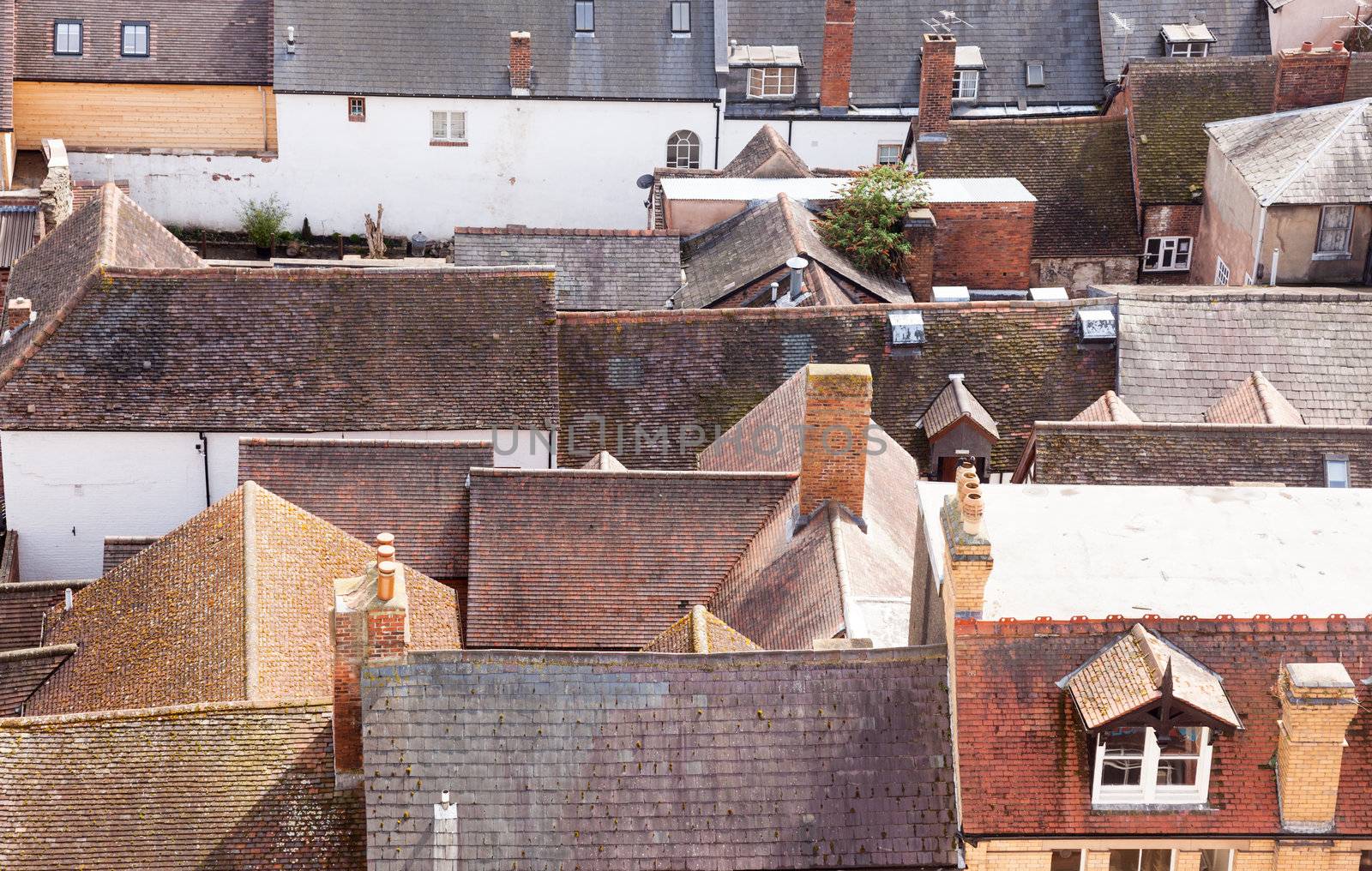 Many roofs of old buildings and homes in Ludlow Shropshire