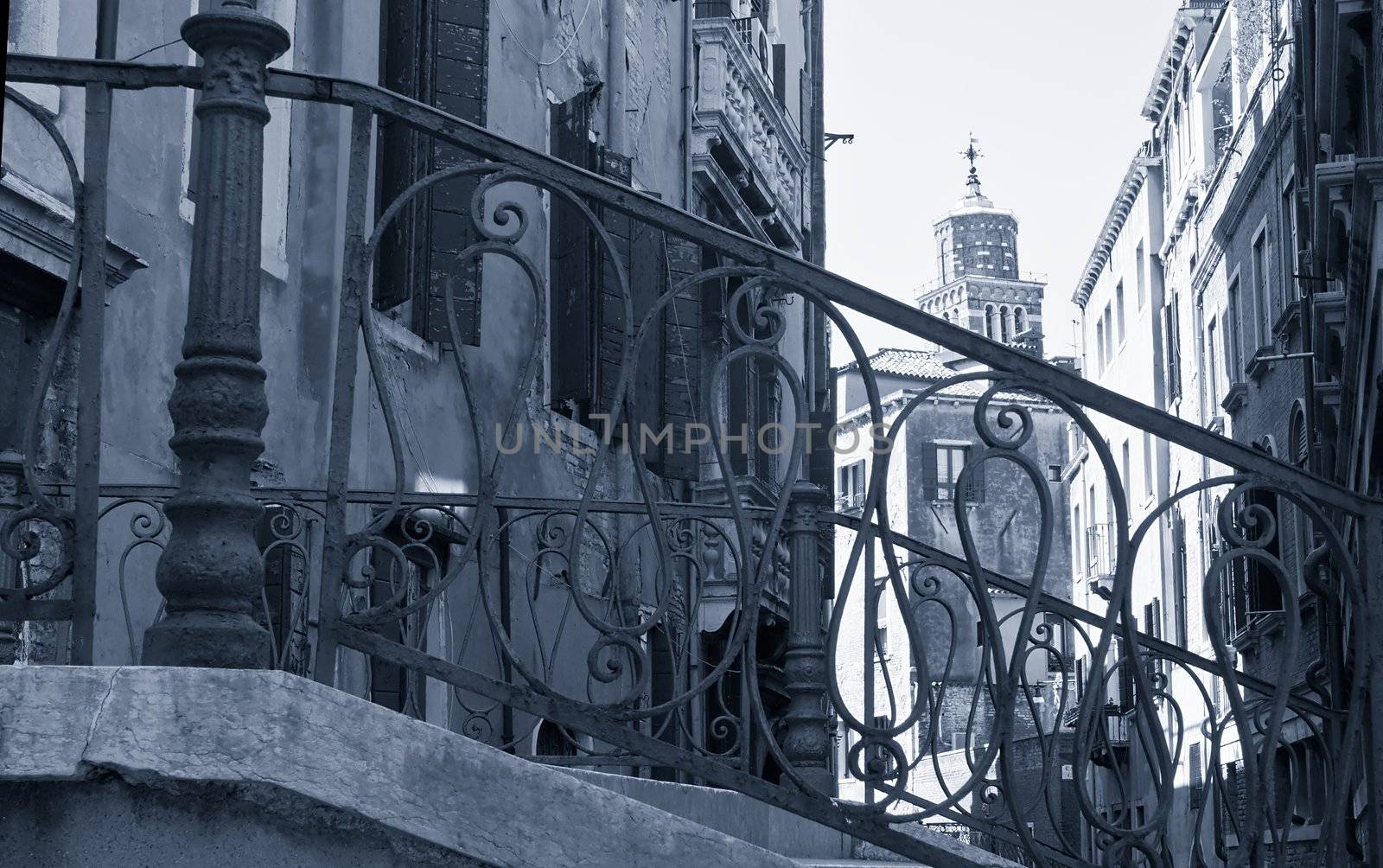 Decor metal grate of bridge in Venice