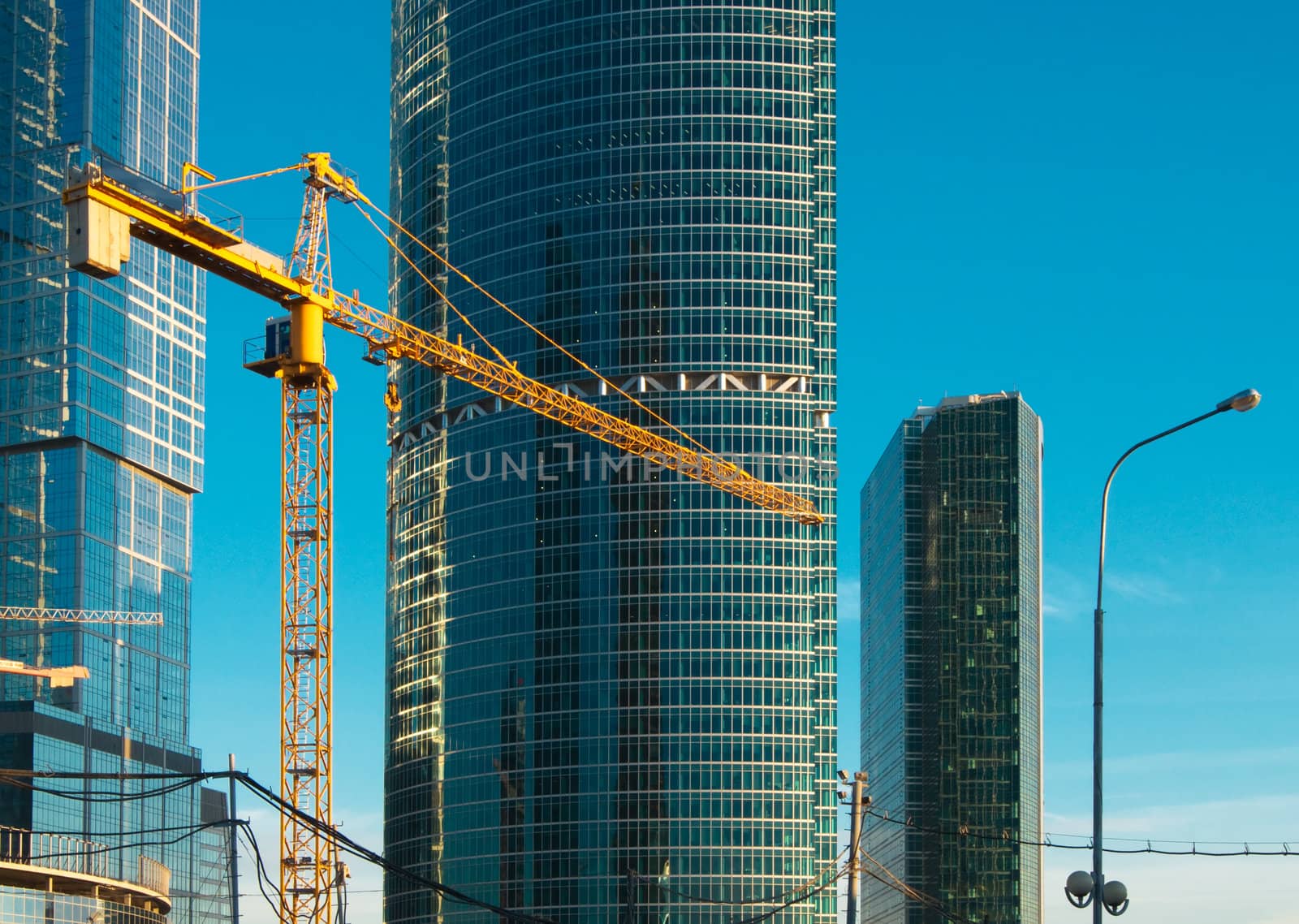 Buildings of business center "Moscow-City" in construction