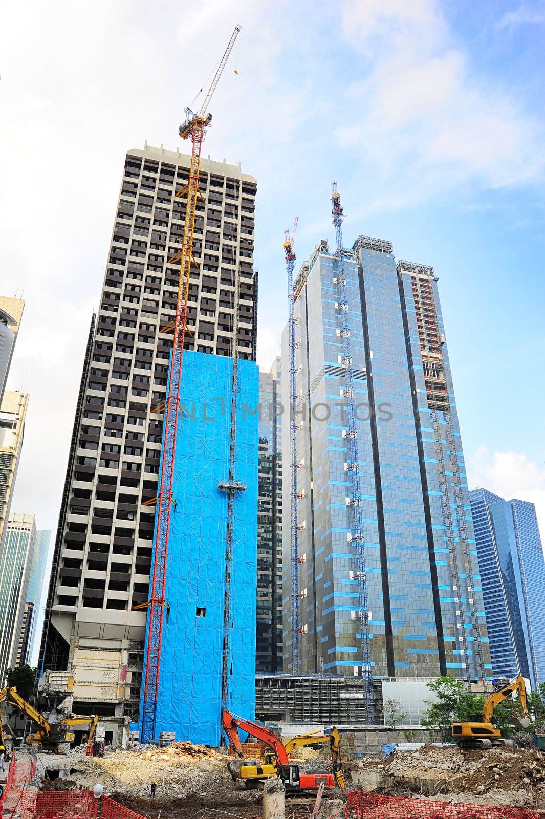 Construction site of a modern skyscraper in Singapore