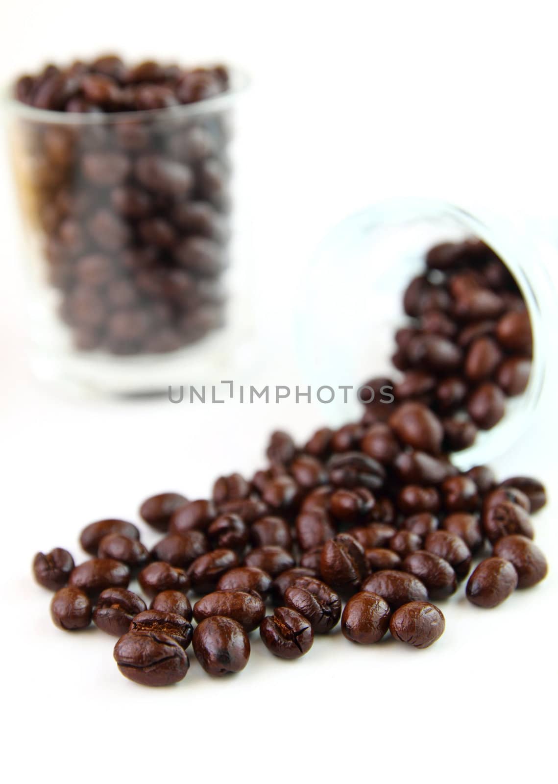 Coffee beans in glasses on white background  by nuchylee