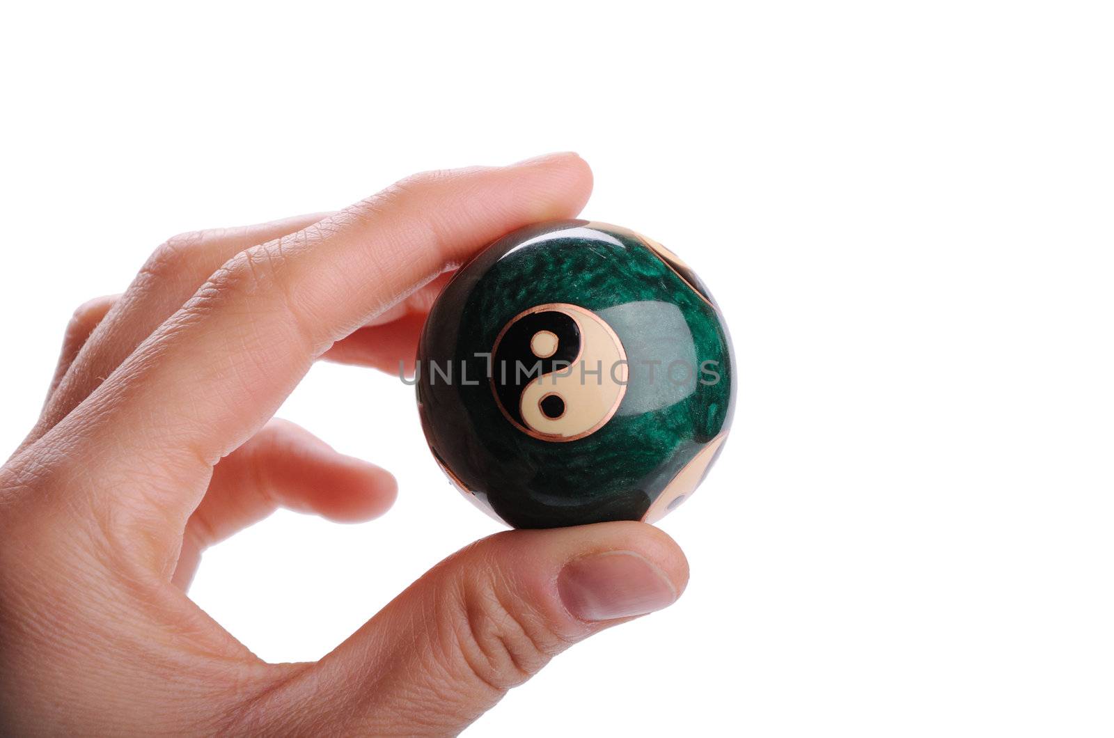 Chinese ball for meditation in hand isolated