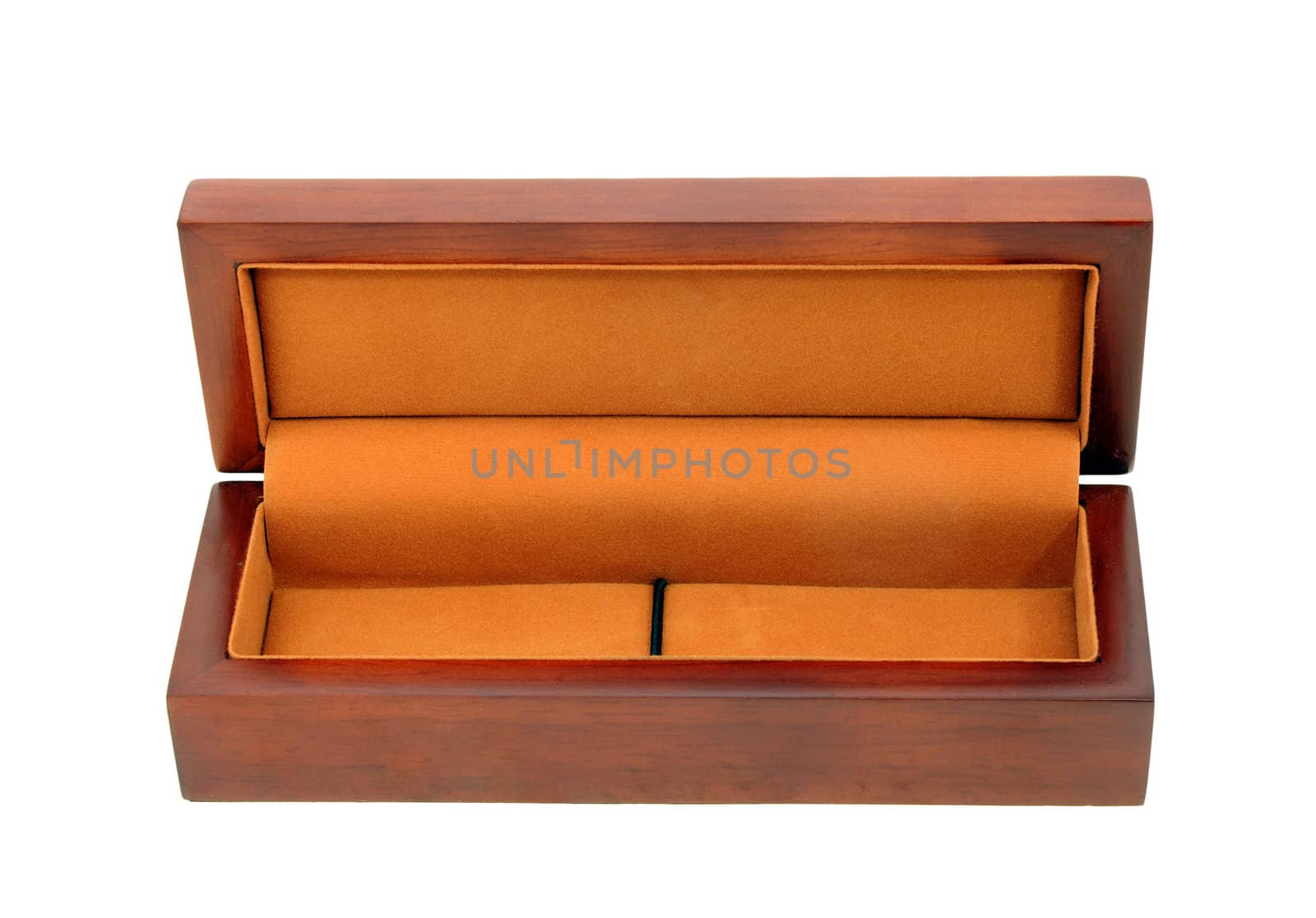 Brown wooden box with textile lining opened