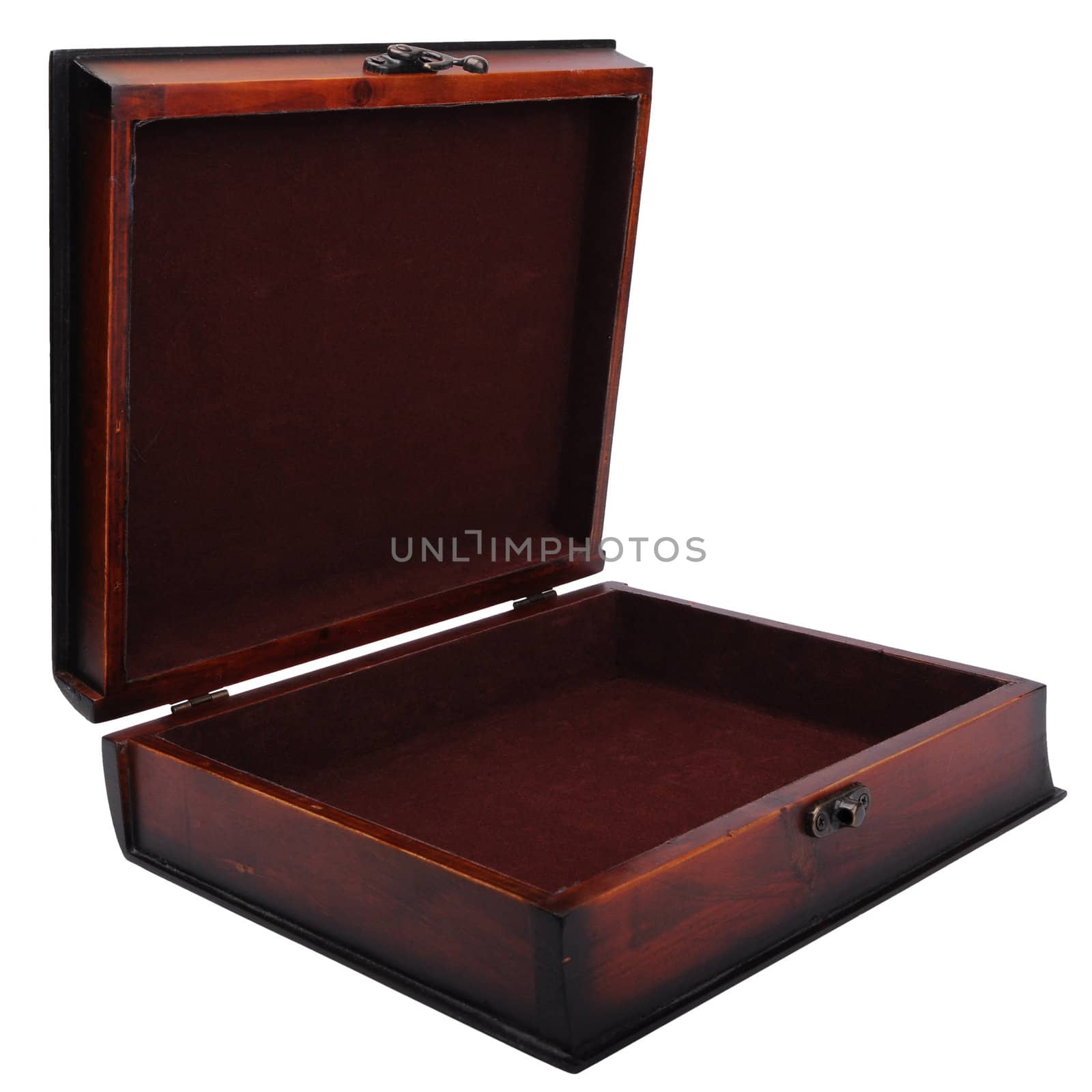dark brown box opened. isolated over white background