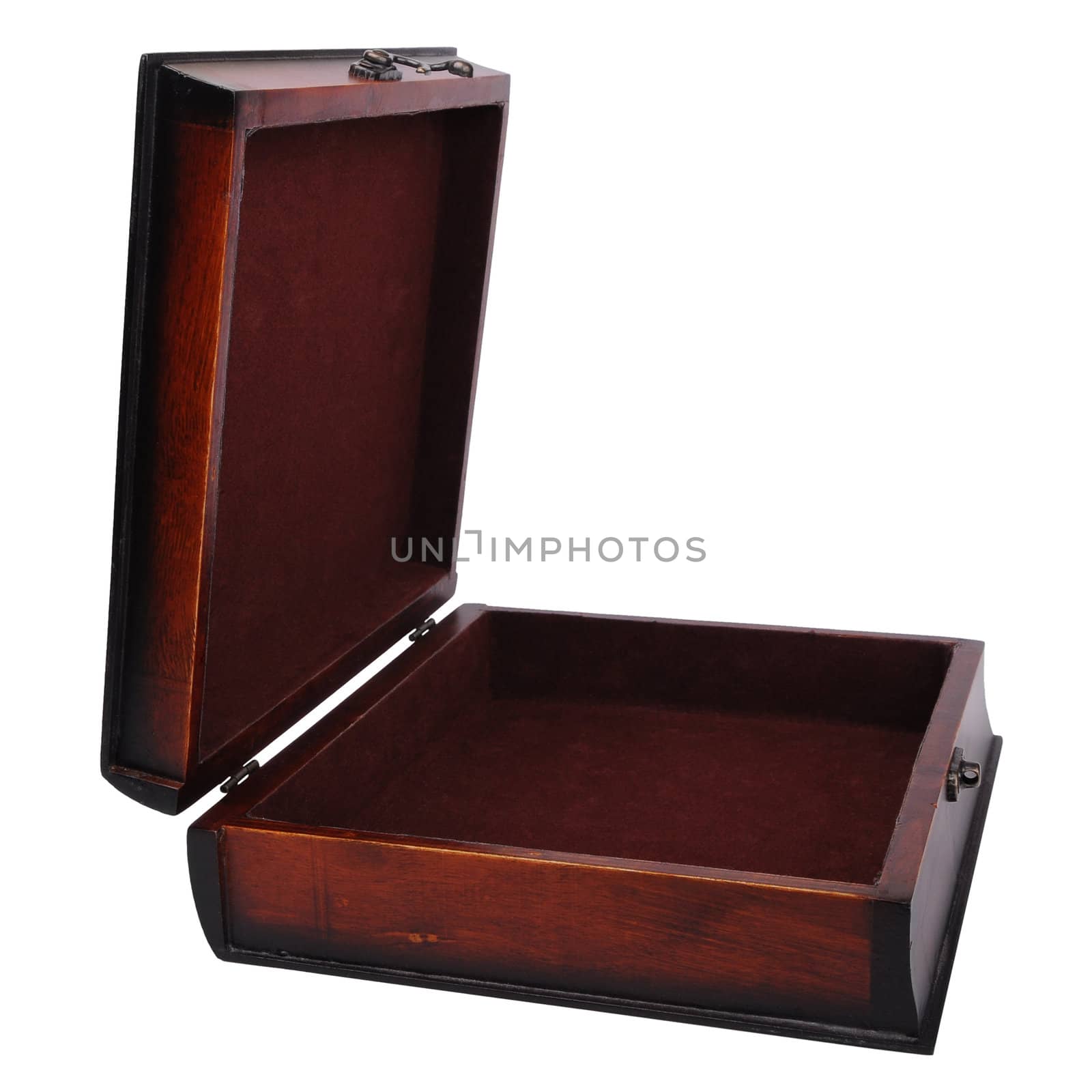 dark brown box opened. isolated over white background