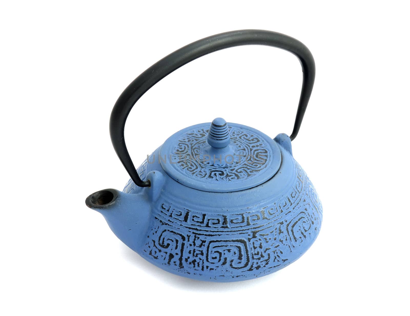 blue iron teapot isolated