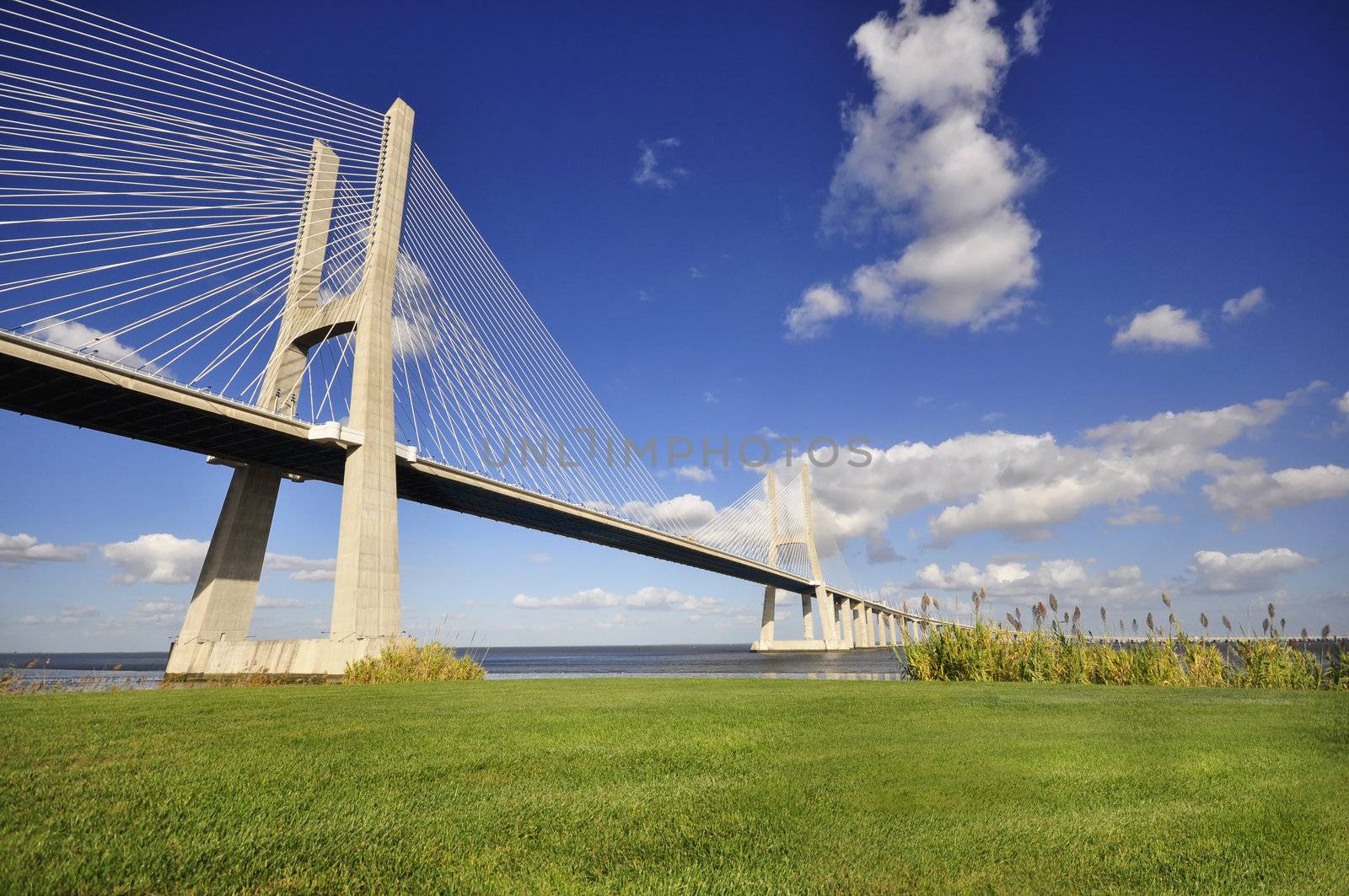 Vasco da Gama bridge, crossing the Tagus river, in Lisbon, Portugal