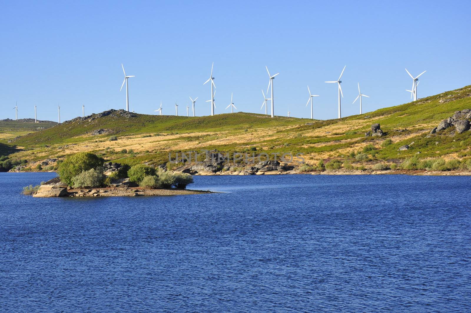 Wind Turbines next to a river