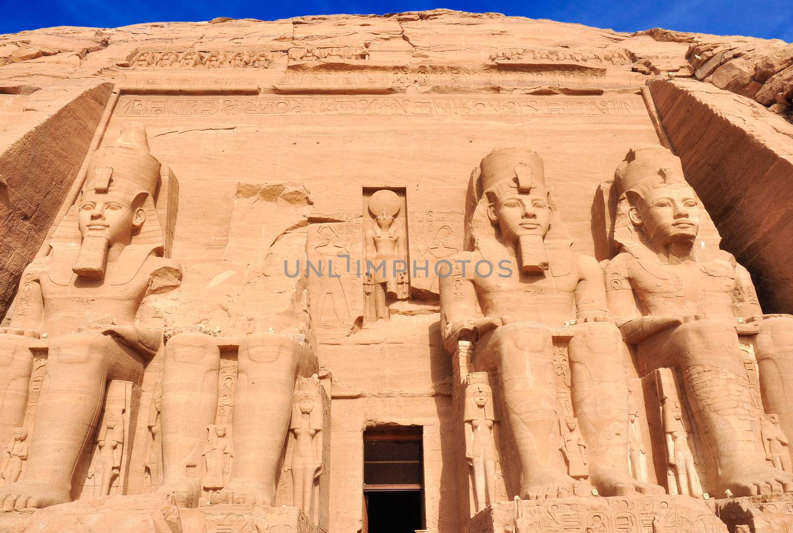 Great temple of Abu Simbel, in Egypt, Africa. It was constructed for the pharaoh Ramesses II who reigned for 67 years during the 13th century BC (19th Dynasty).