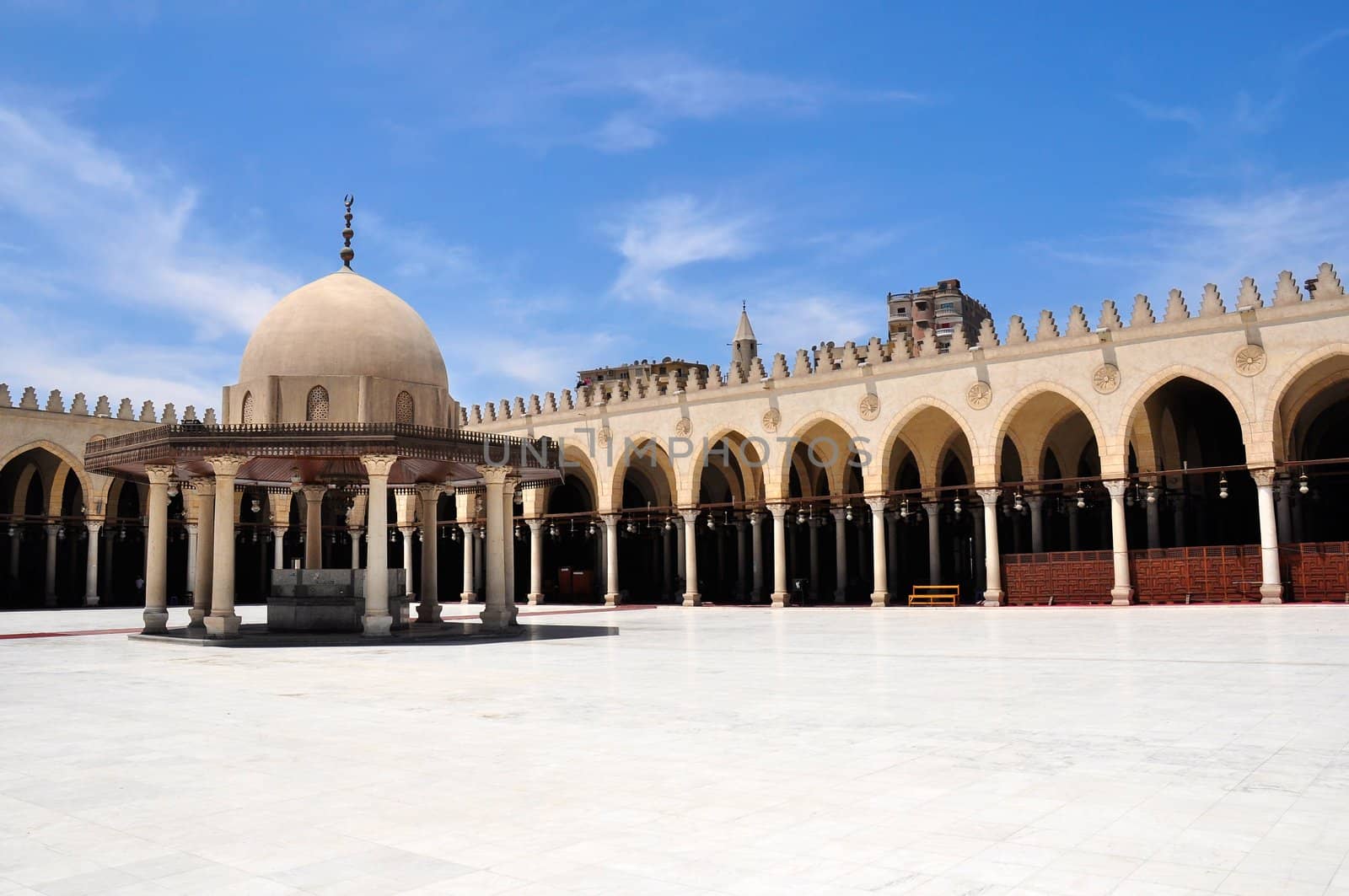 The Mosque of Amr ibn al-As, also called the Mosque of Amr, was originally built in 642 AD, as the center of the newly-founded capital of Egypt, Fustat. The original structure was the first mosque ever built in Egypt, and by extension, the first mosque on the continent of Africa.