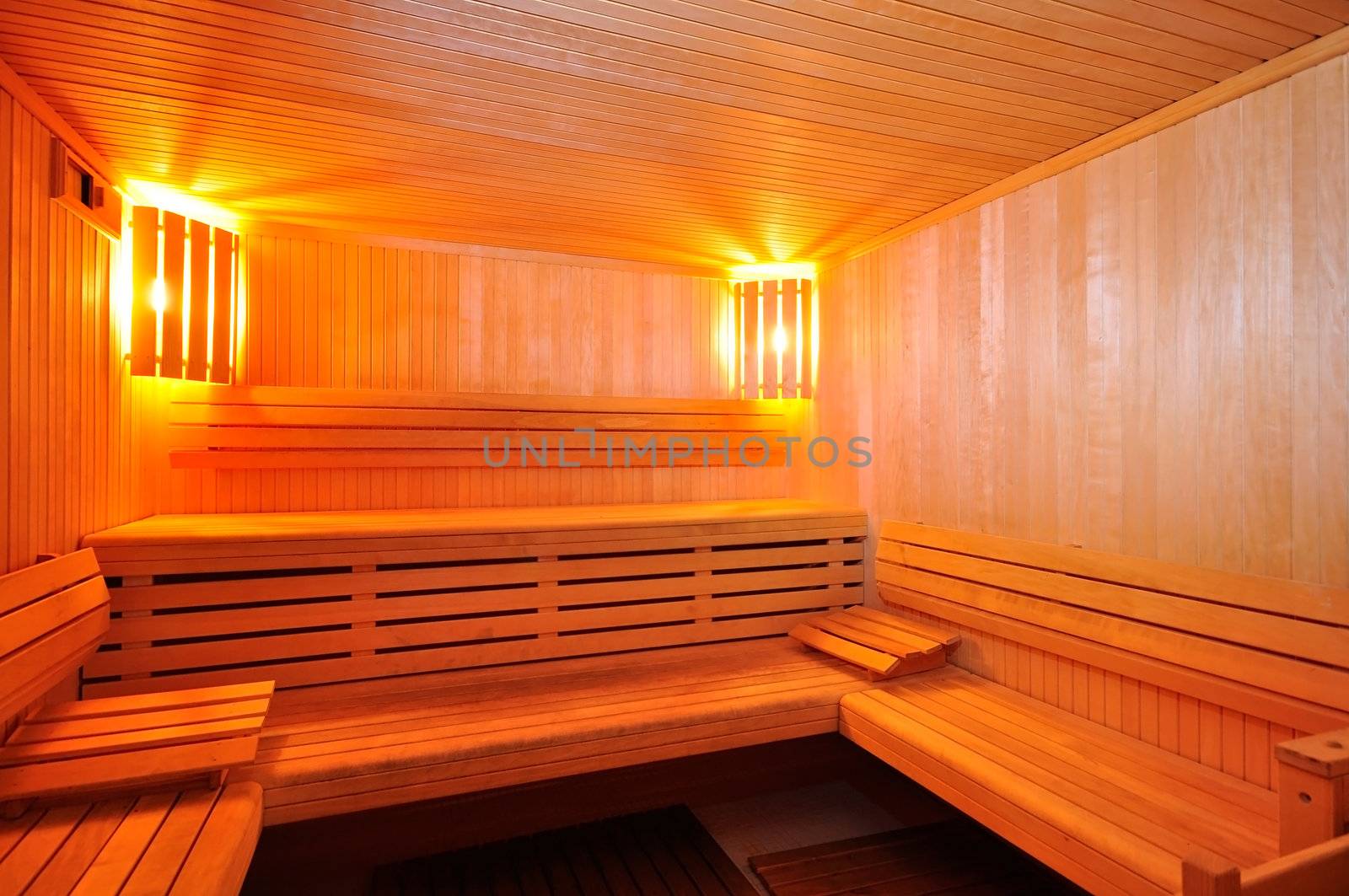 Interior of a modern sauna cabin