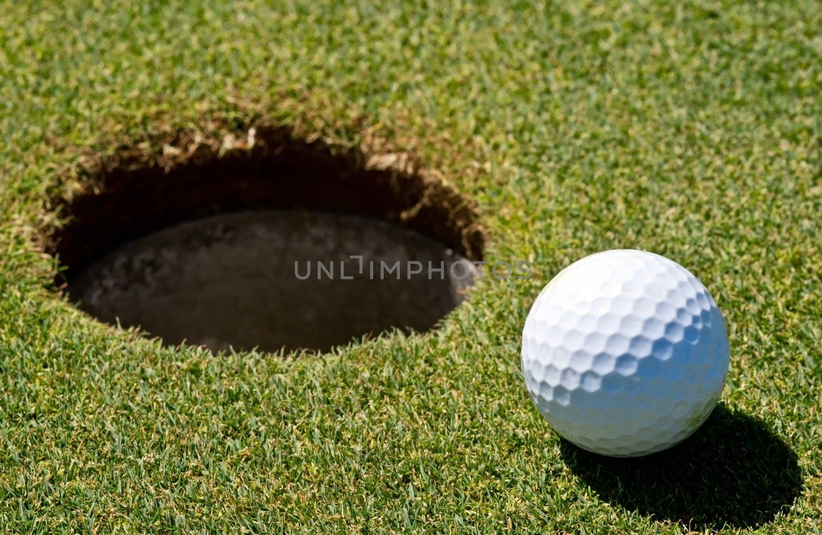 Golf ball next to a hole by ruigsantos