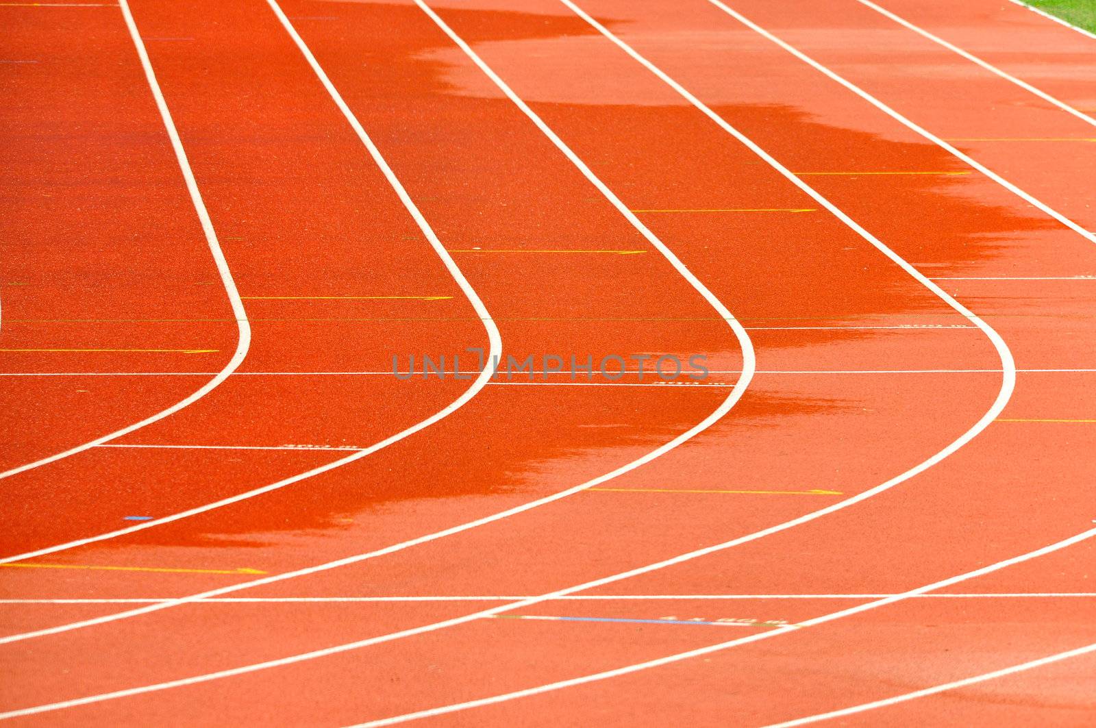 Details of a wet athletics running track