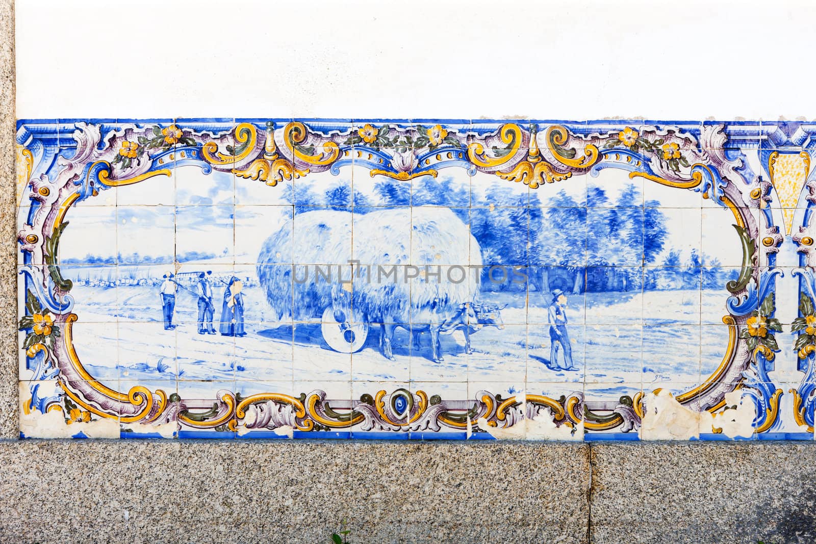 tiles (azulejos) at railway station of Duas Igrejas, Portugal