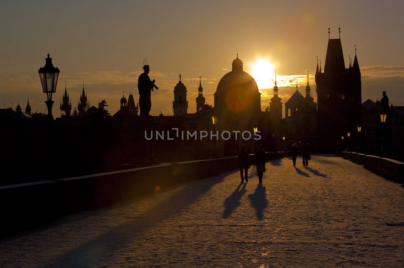 Charles Bridge at dawn, Prague, Czech Republic