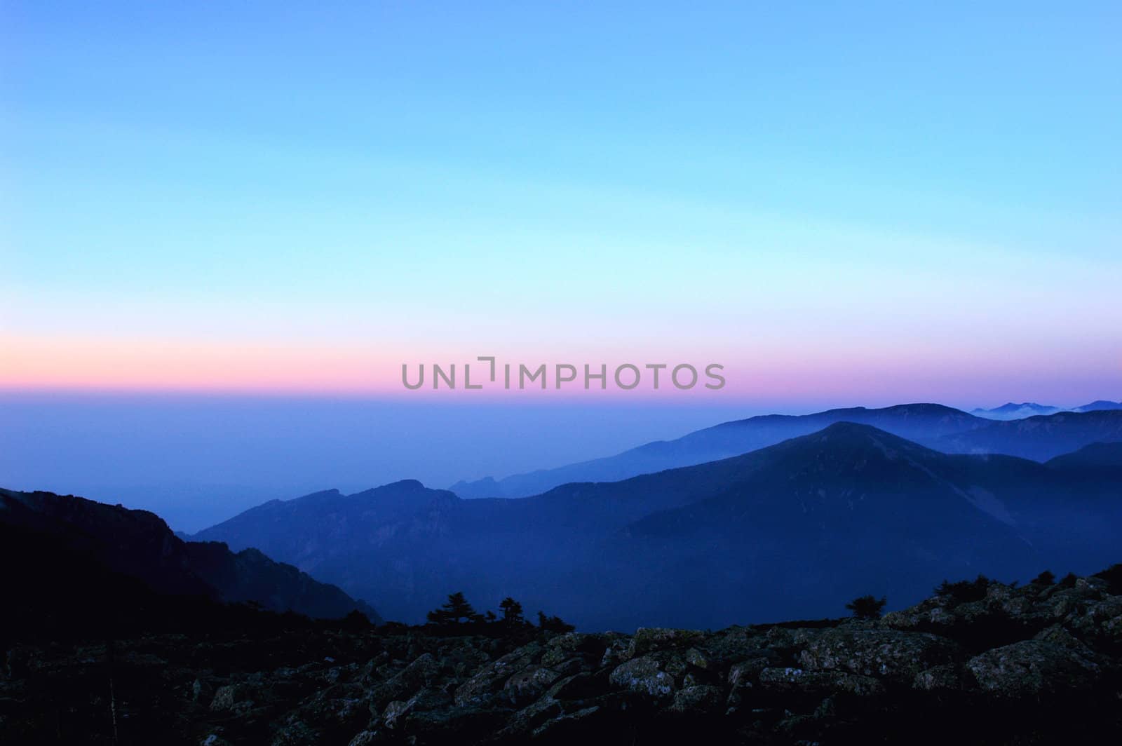 Landscape on the top of the mountains at sunrise