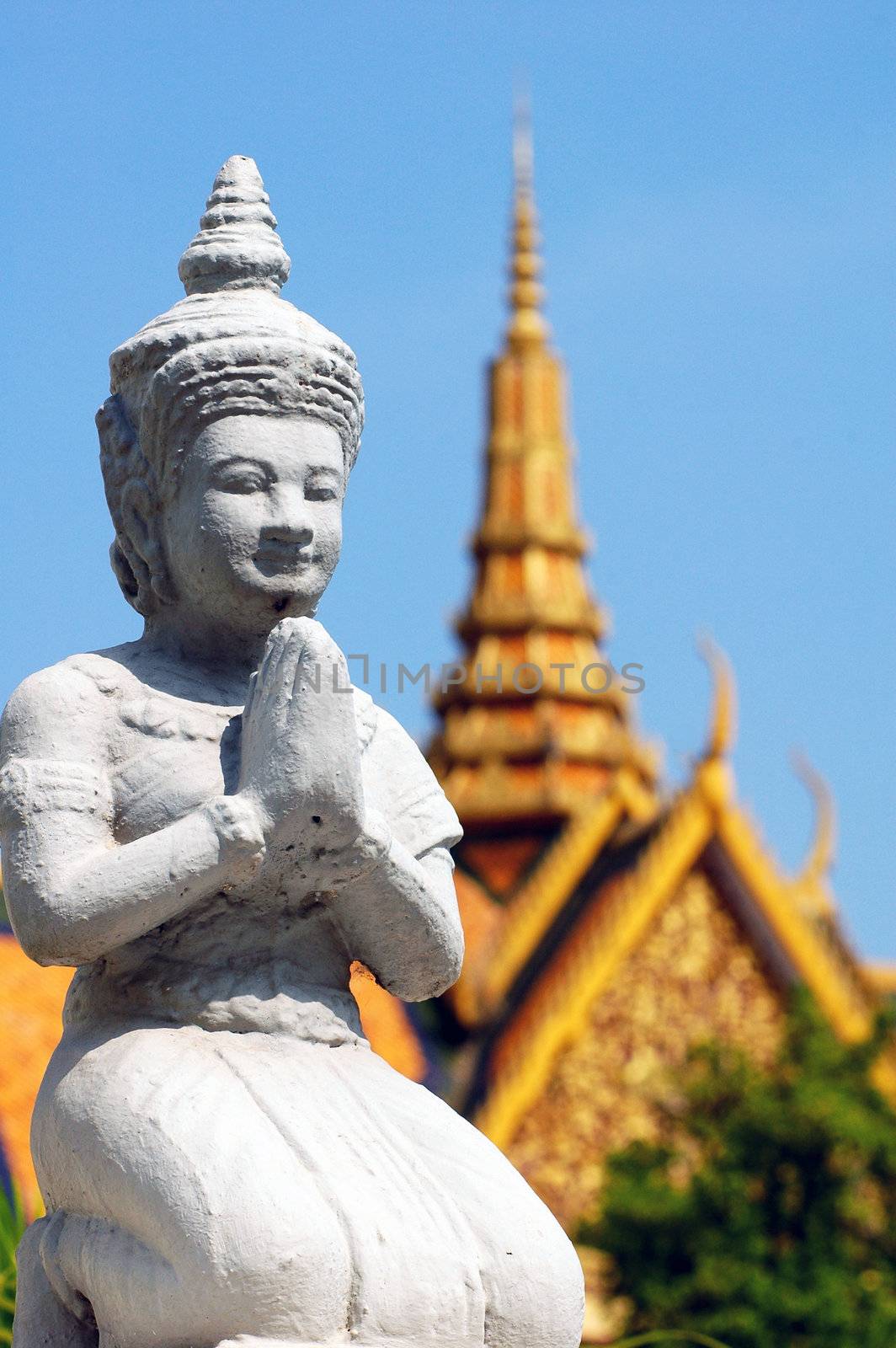 Historical golden temple in Phnom Penh Cambodia