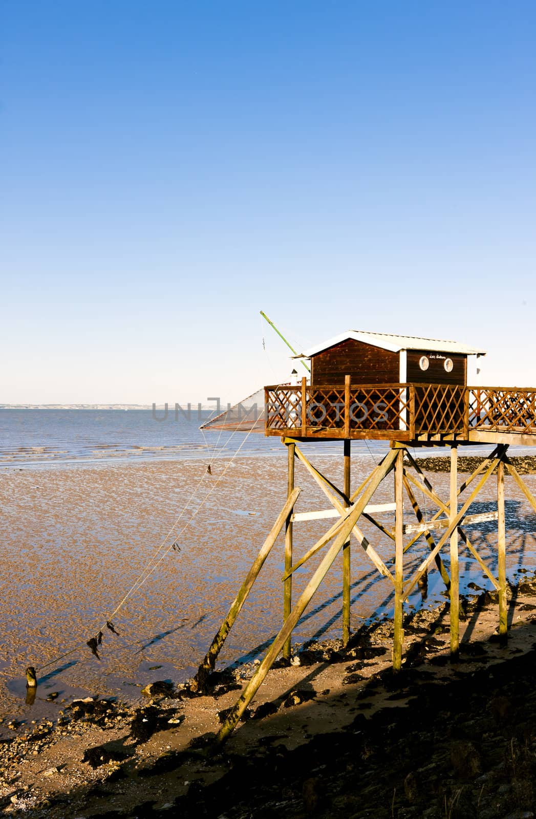 pier with fishing net, Gironde Department, Aquitaine, France