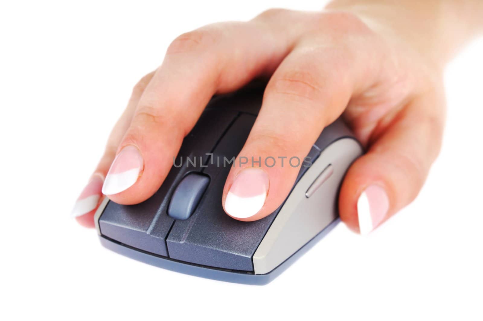 Hand with nicemanicure on a computer mouse. by iryna_rasko