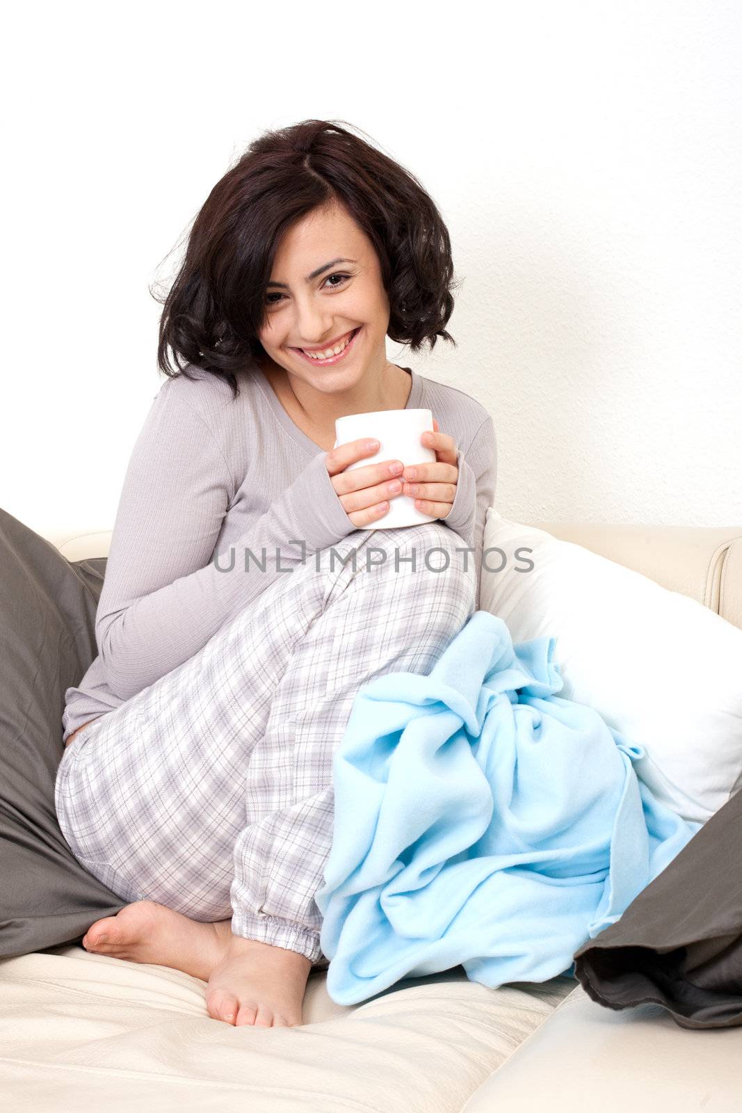 young beautiful girl with a cup of coffee by juniart