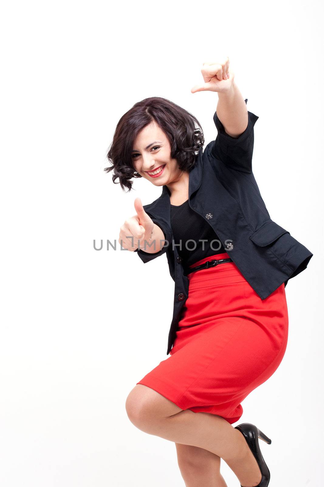 young business woman with dark hair successful by juniart