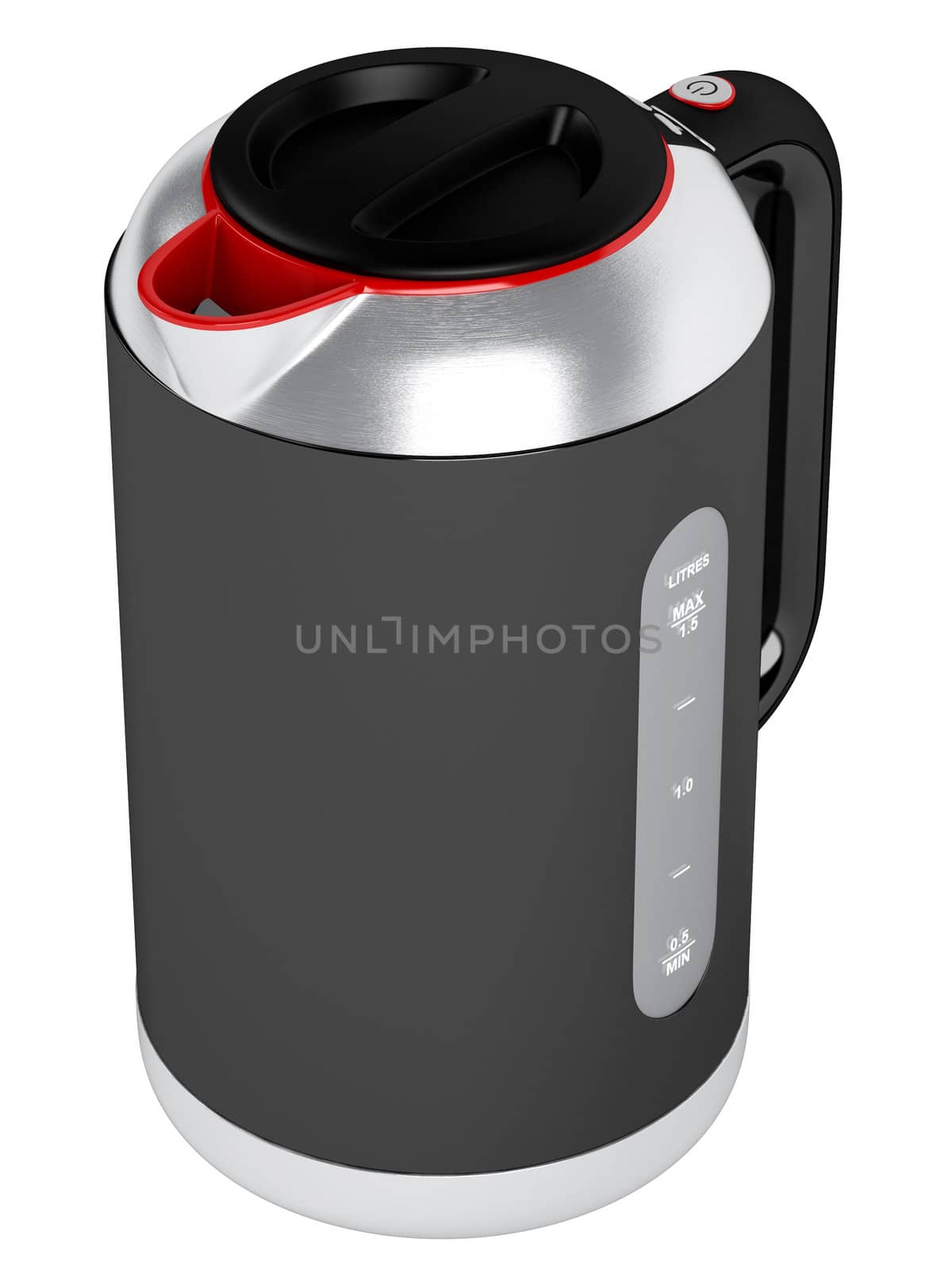 Black kettle with red contour isolated on white background